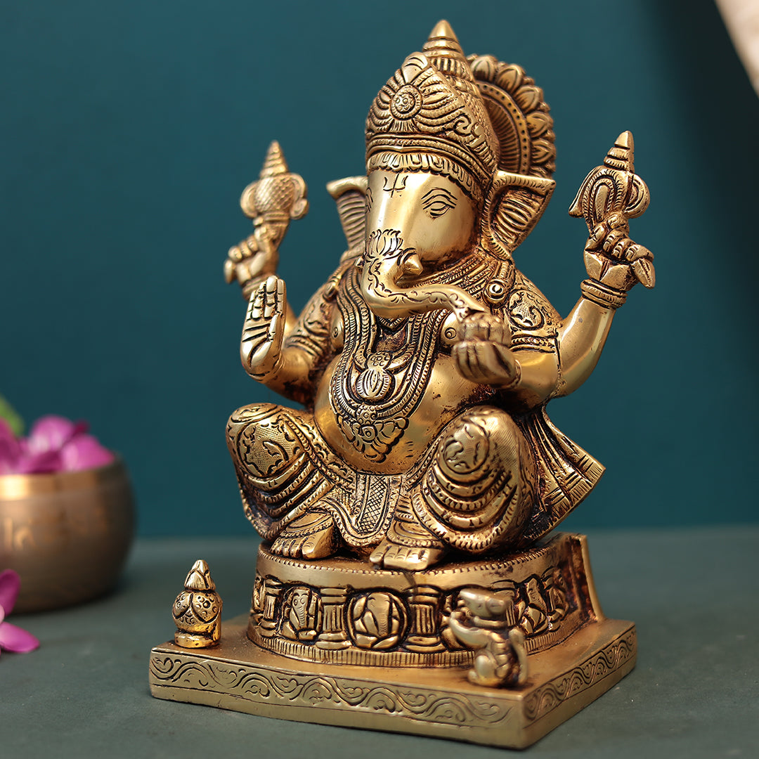 Brass Lord Ganesha Idol In 9 Inches (23 Cm)