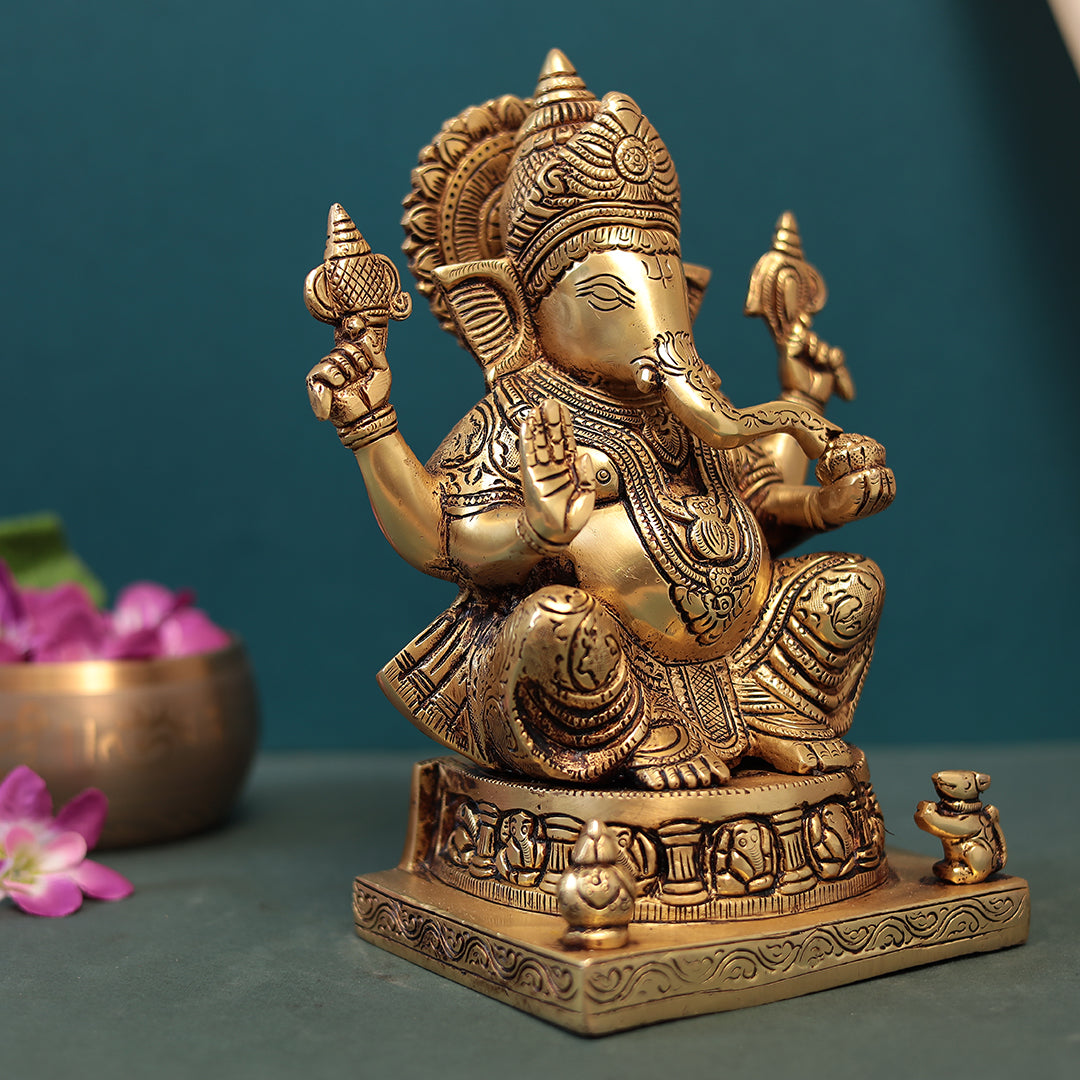 Brass Lord Ganesha Idol In 9 Inches (23 Cm)