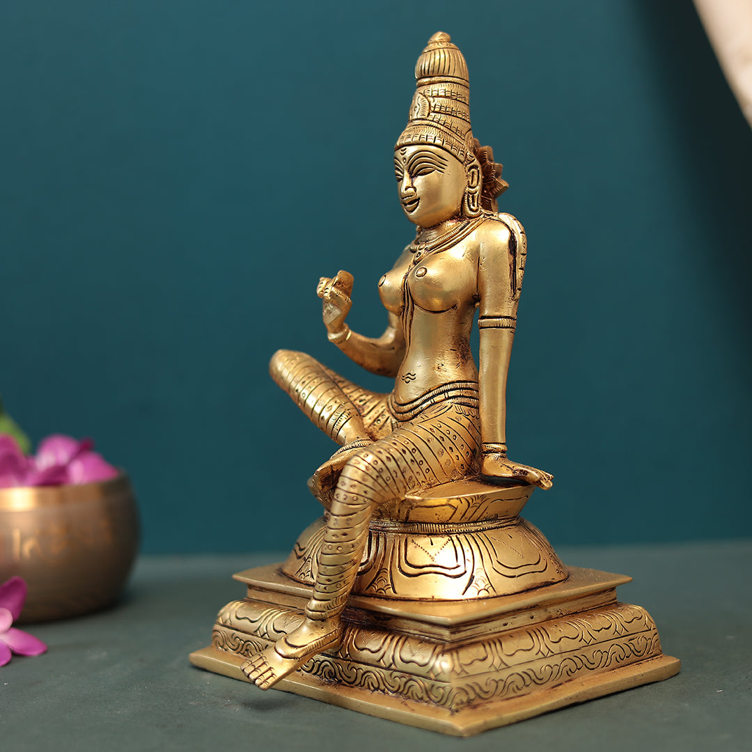 Brass Auspicious Seated Maa Parvati or Uma In 10" (25 Cm)