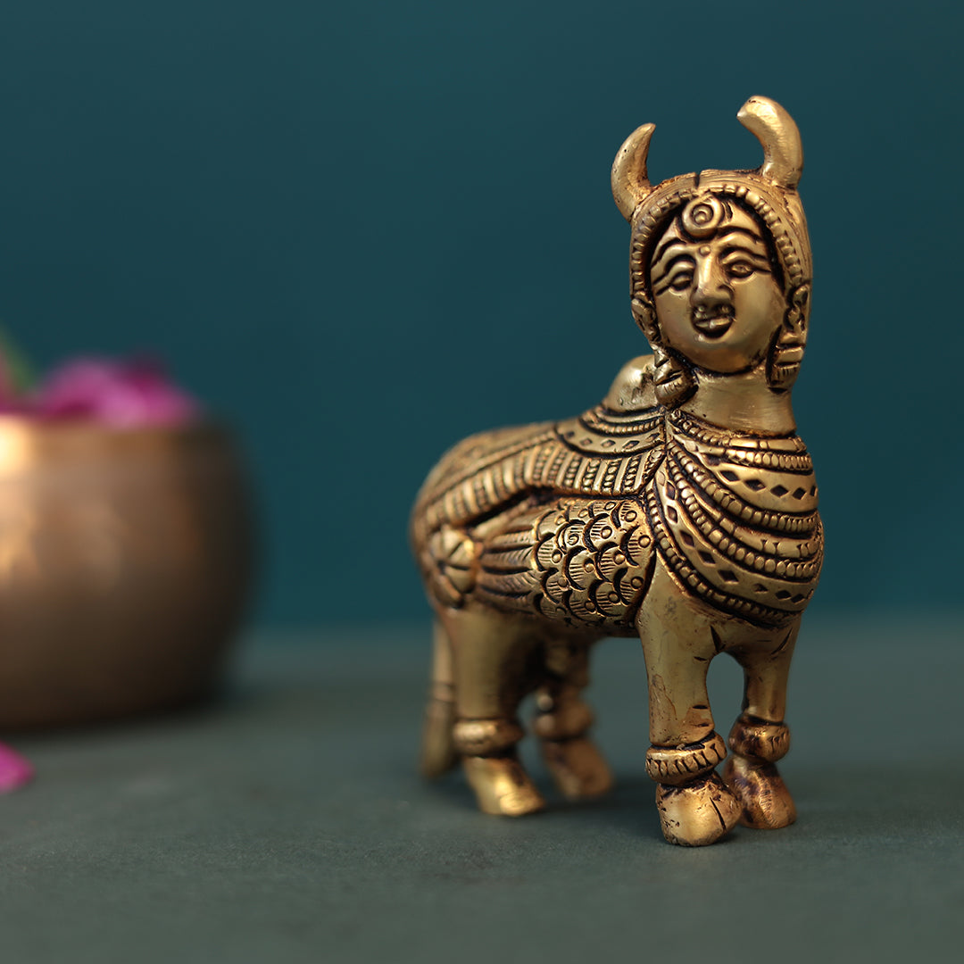 Mahavastu Brass Kamadhenu Cow Idol