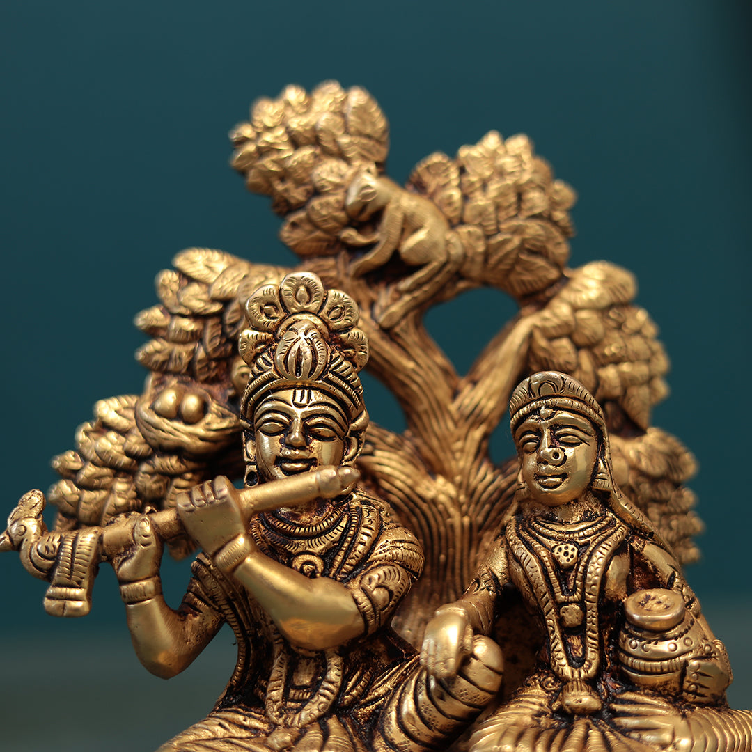 Divine love and devotion shared between Lord Krishna and Radha Idol In Brass