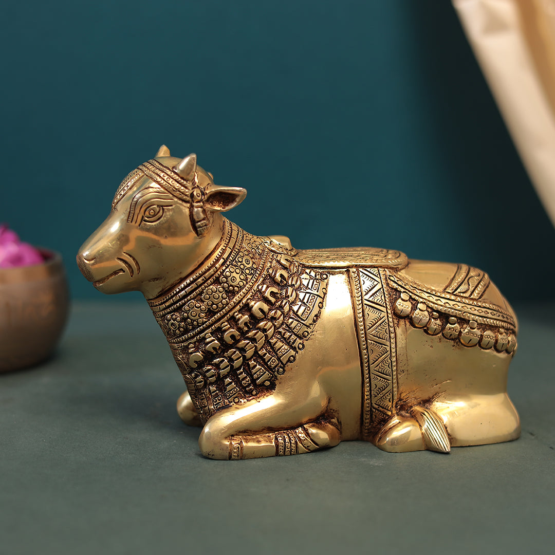 Brass Sitting Nandi Figurine In 5 Inch (12.7 Cm)