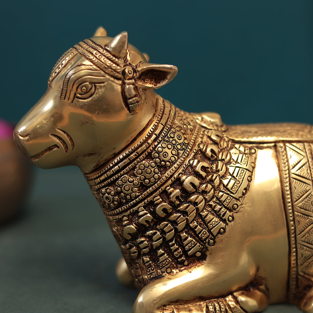 Brass Sitting Nandi Figurine In 5 Inch (12.7 Cm)