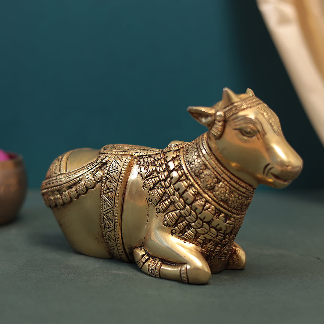 Brass Sitting Nandi Figurine In 5 Inch (12.7 Cm)