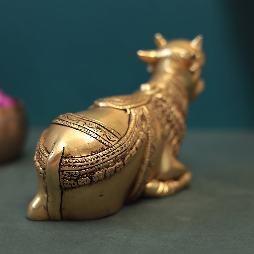 Brass Sitting Nandi Figurine In 5 Inch (12.7 Cm)