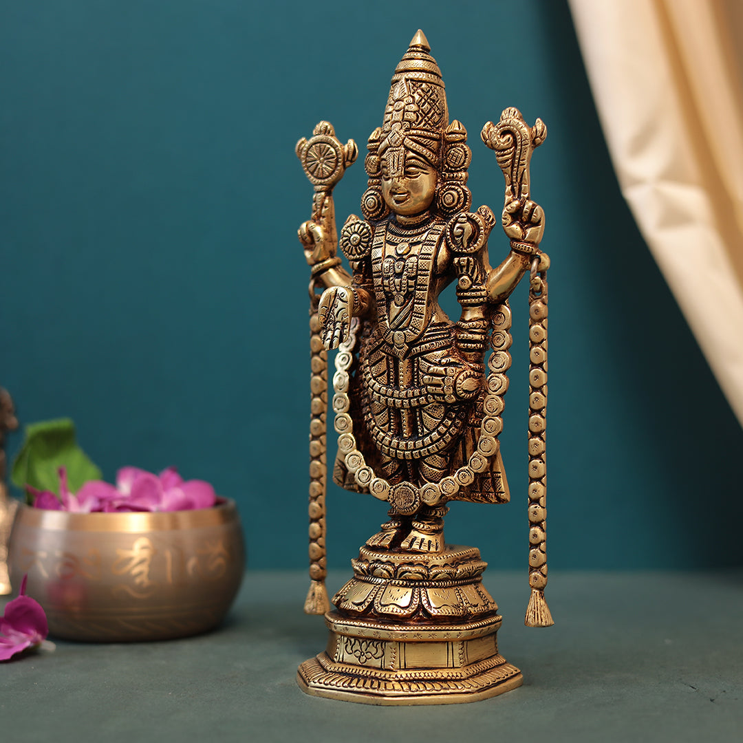 Brass Lord Tirupati Balaji/Venkateshwara Idol In 10.5 Inch (26.6 Cm)