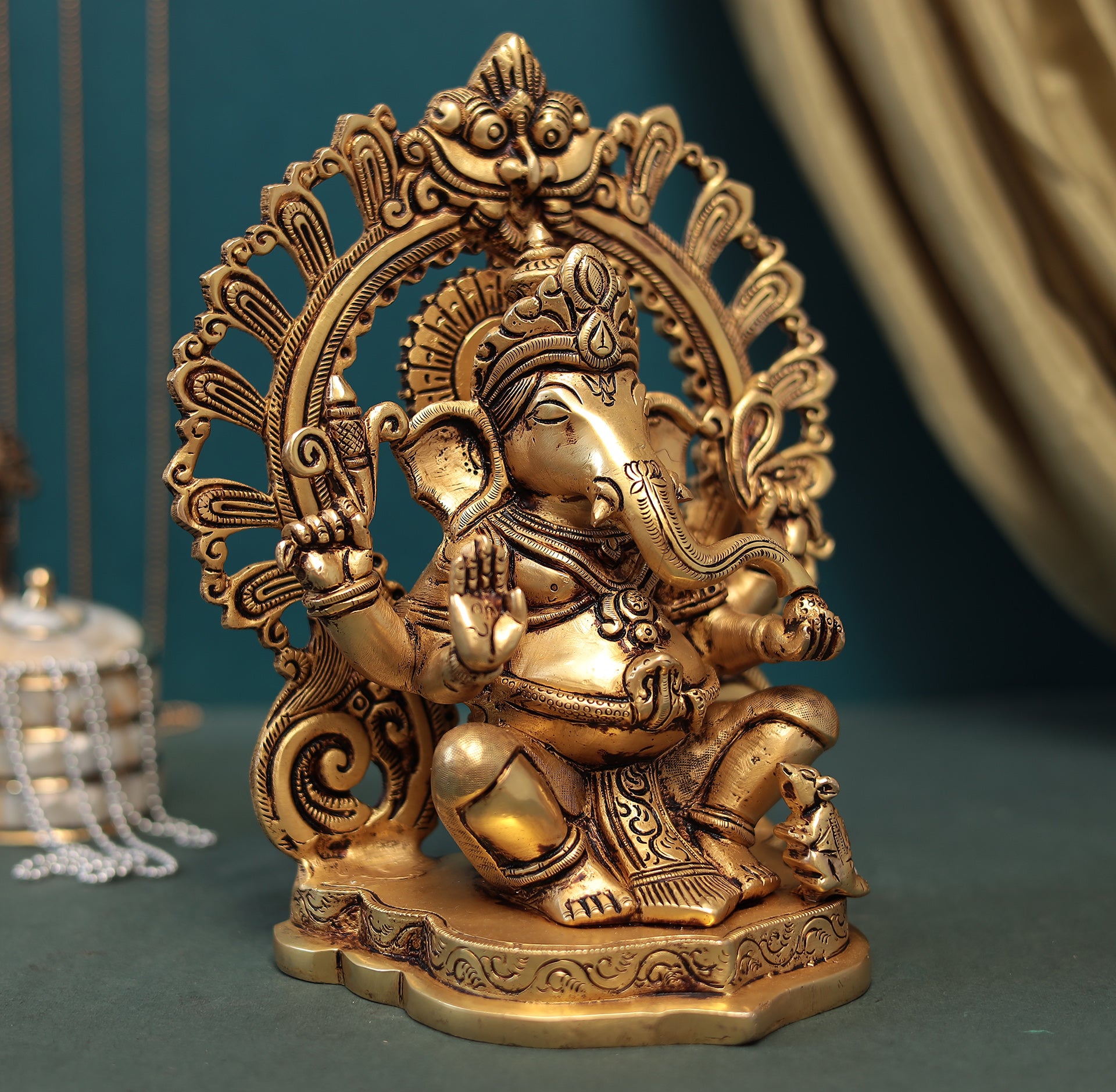 Auspicious Brass Lord Ganesha With Left Trunk In 9 Inches (22.86 Cm)