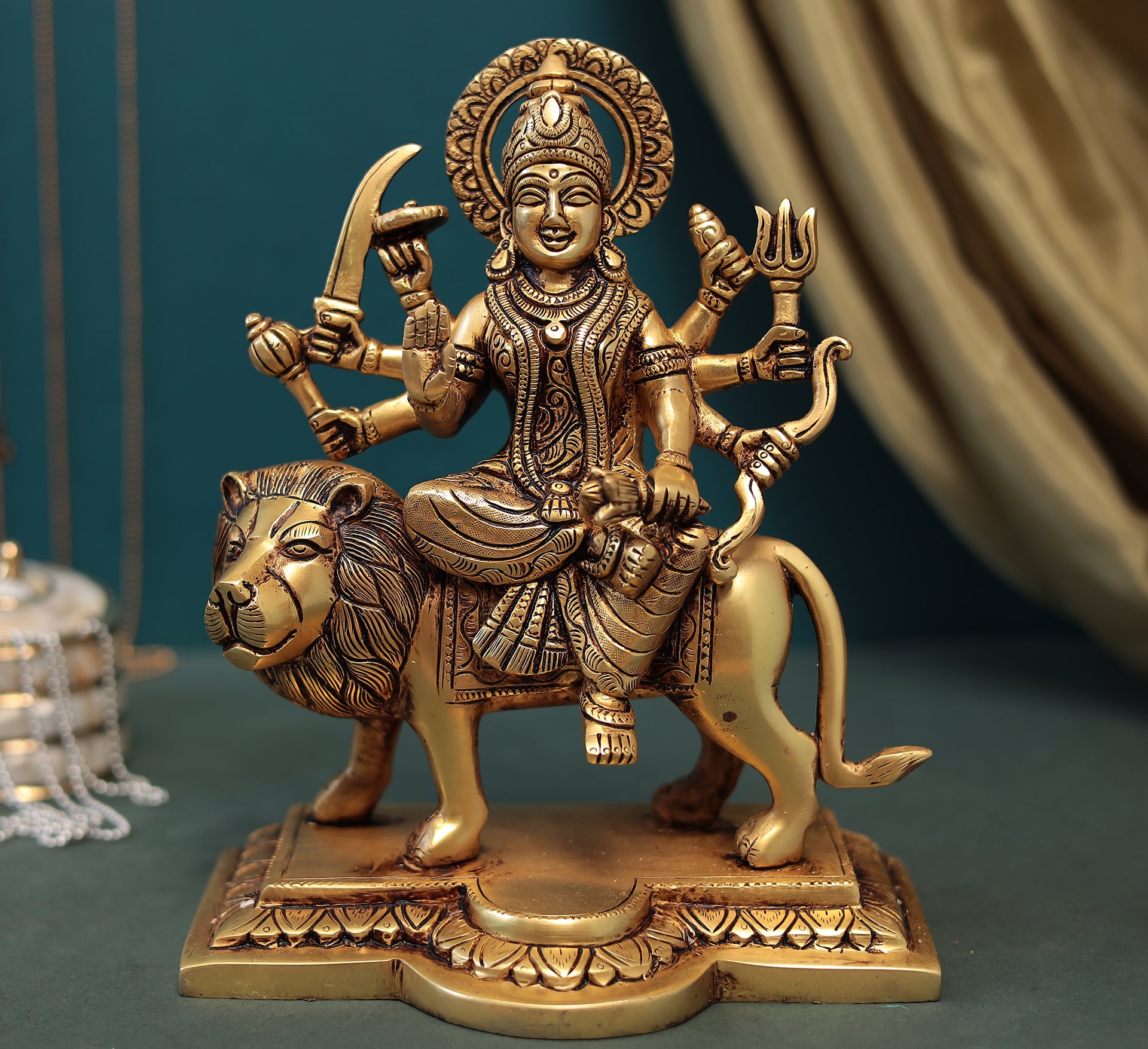 Brass Maa Durga/Ambe Idol In sitting Posture in 9 Inches (22.8 Cms)