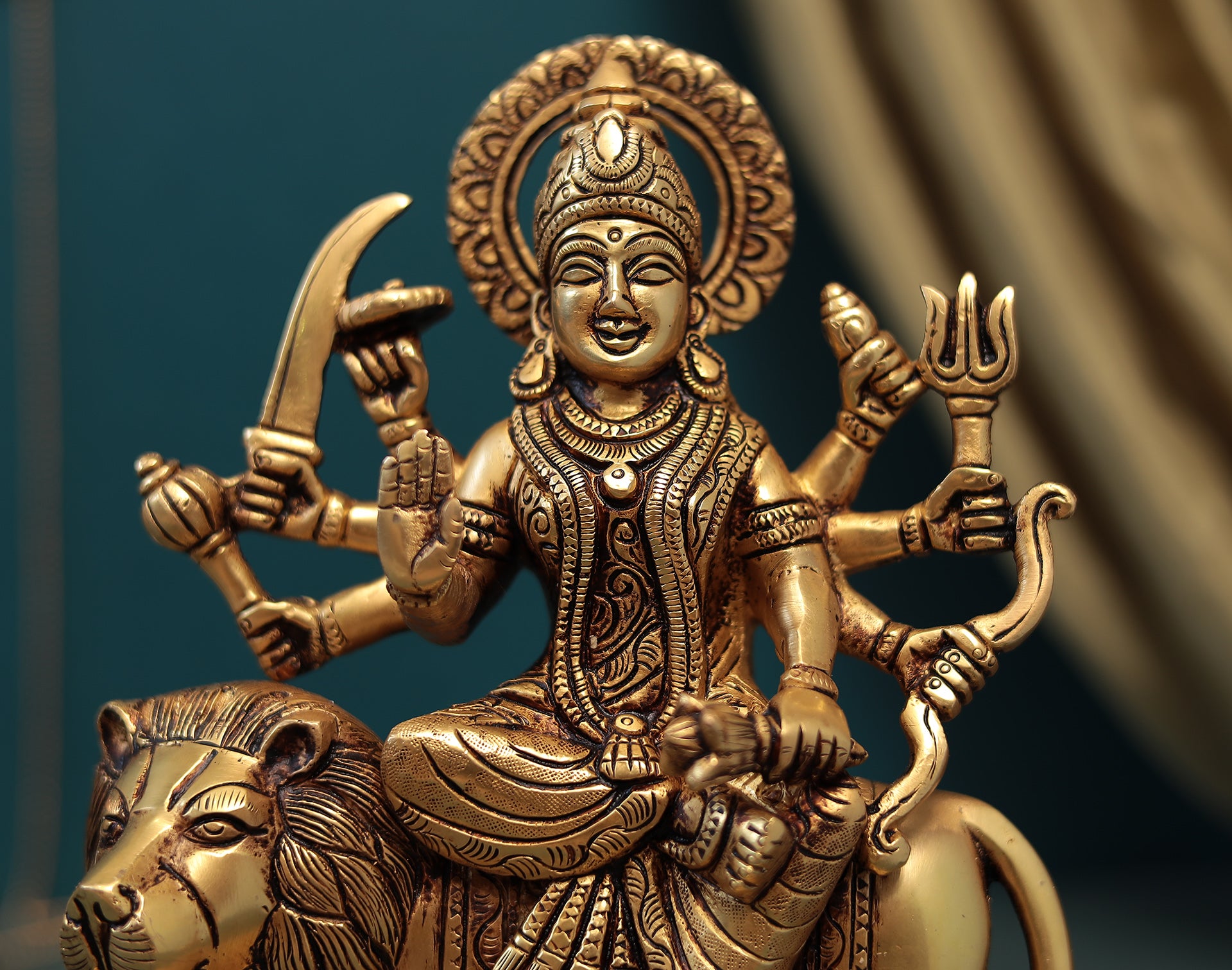 Brass Maa Durga/Ambe Idol In sitting Posture in 9 Inches (22.8 Cms)