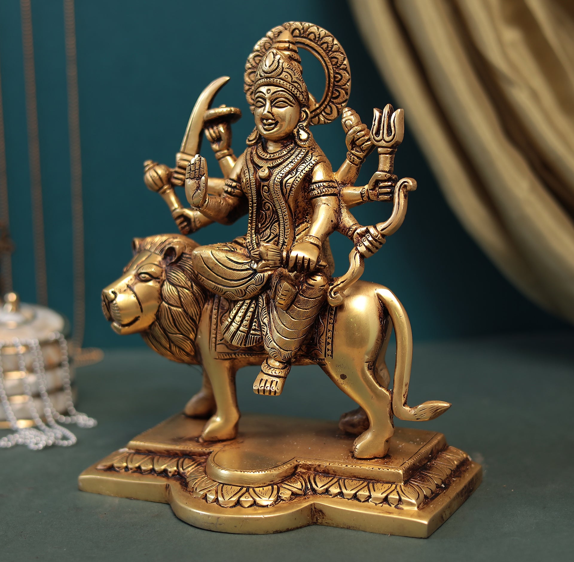 Brass Maa Durga/Ambe Idol In sitting Posture in 9 Inches (22.8 Cms)