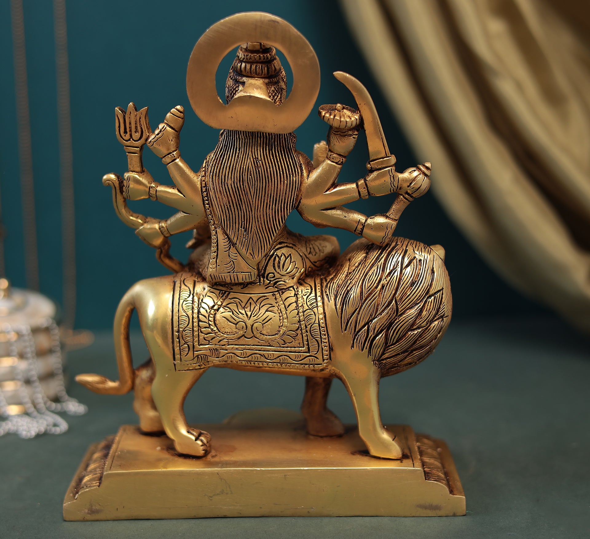 Brass Maa Durga/Ambe Idol In sitting Posture in 9 Inches (22.8 Cms)