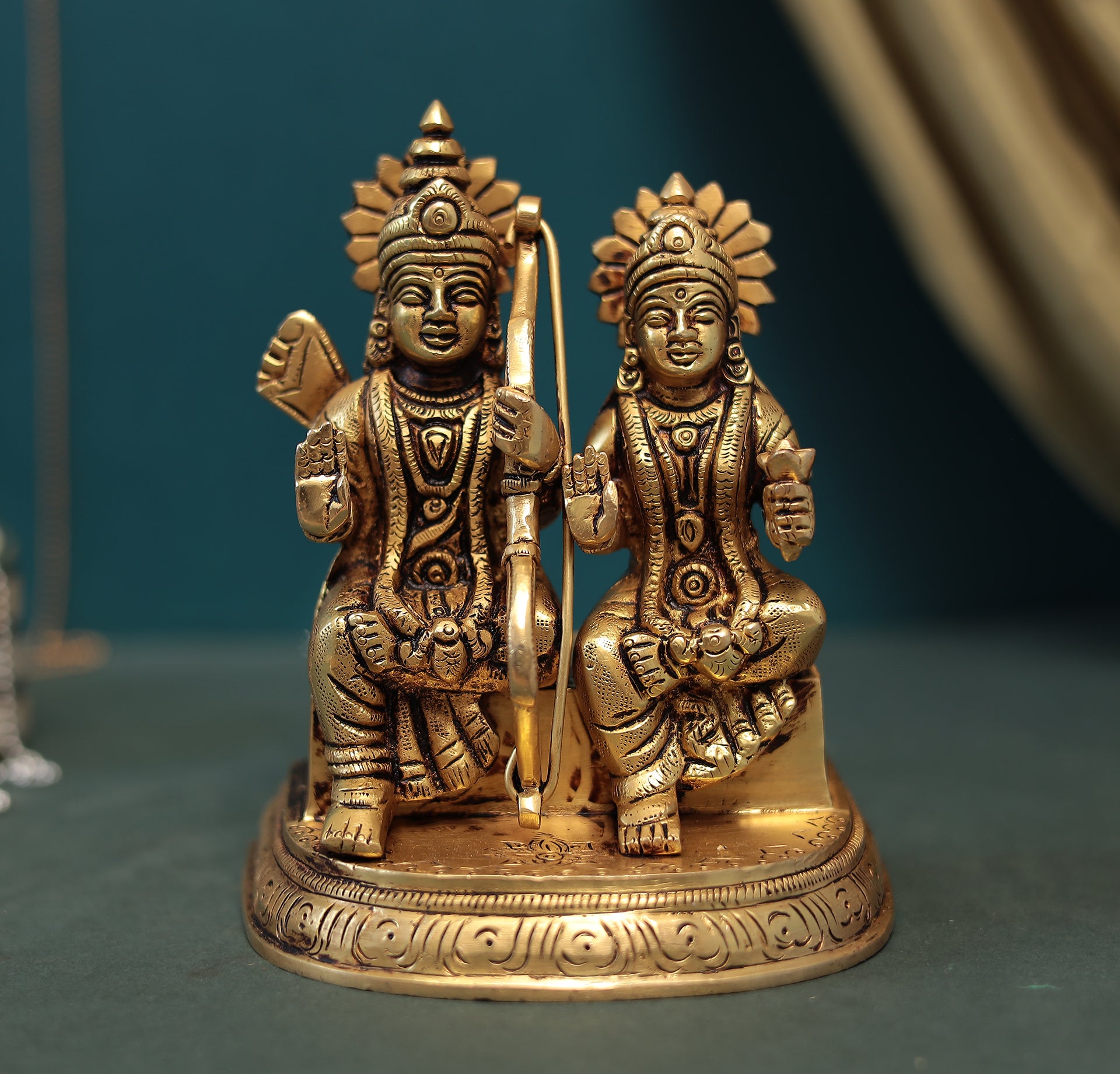 Brass Shri Ram and Sita Pair Idol In 6 Inches (15.24 Cm)