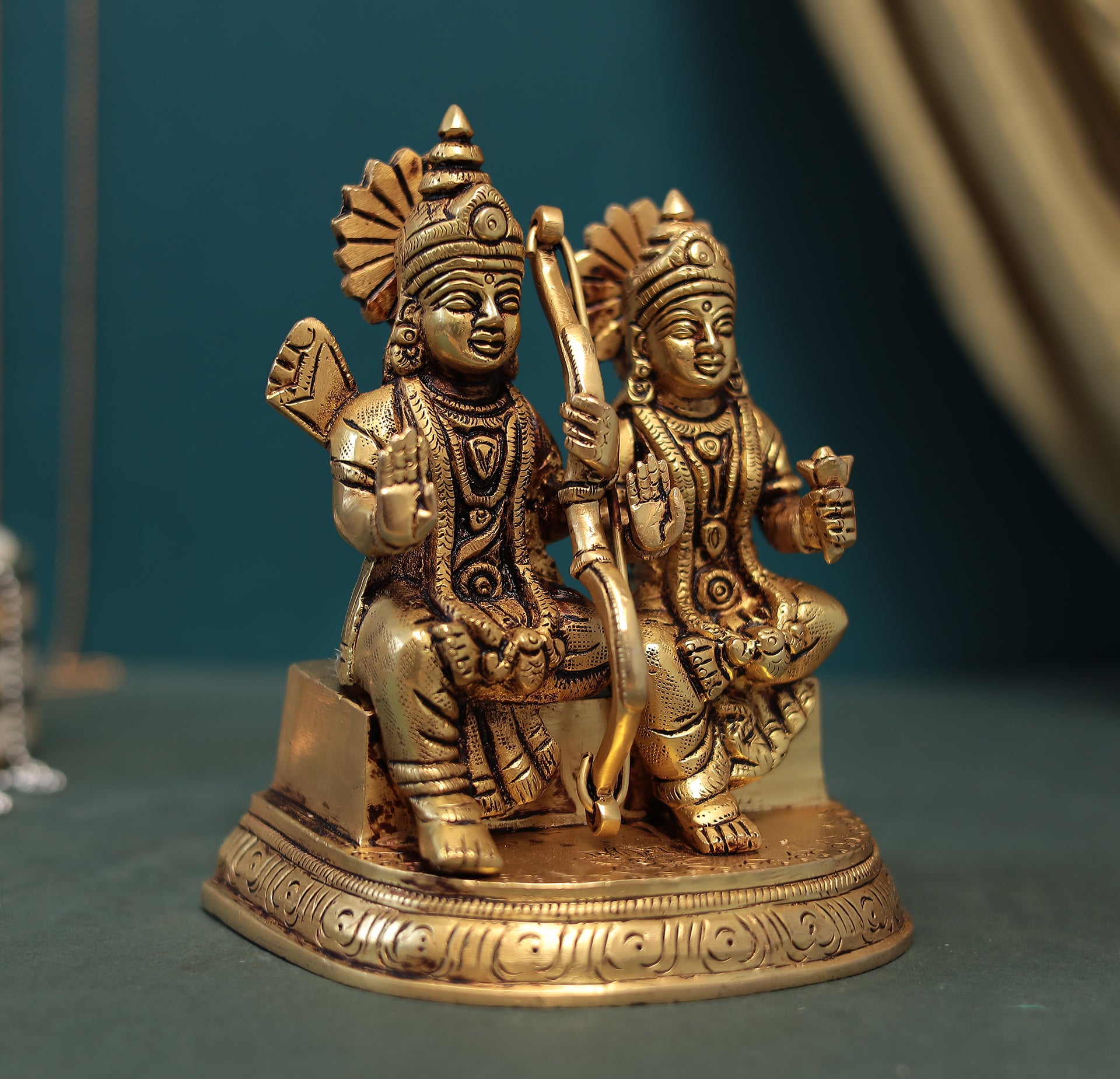 Brass Shri Ram and Sita Pair Idol In 6 Inches (15.24 Cm)