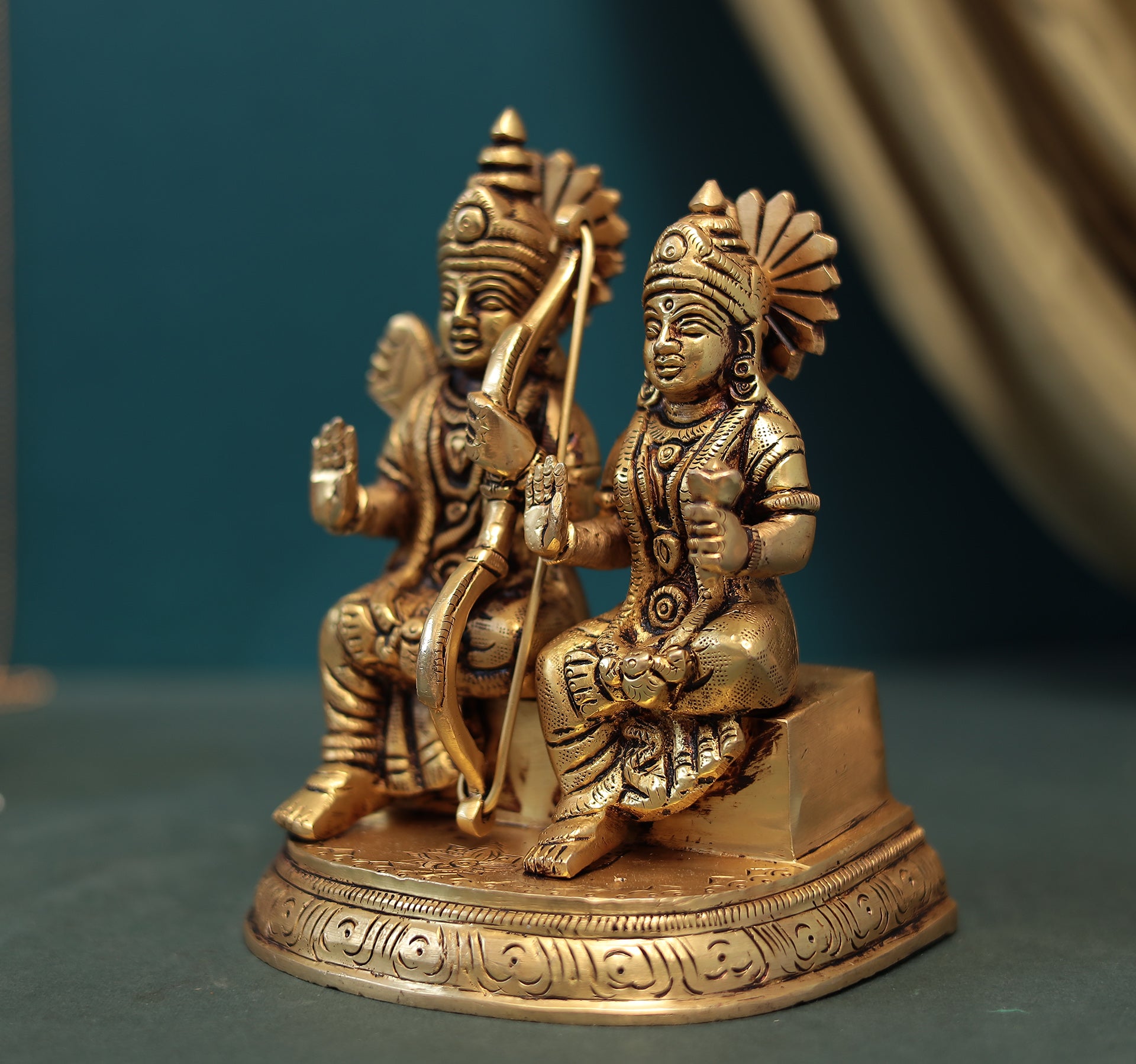 Brass Shri Ram and Sita Pair Idol In 6 Inches (15.24 Cm)