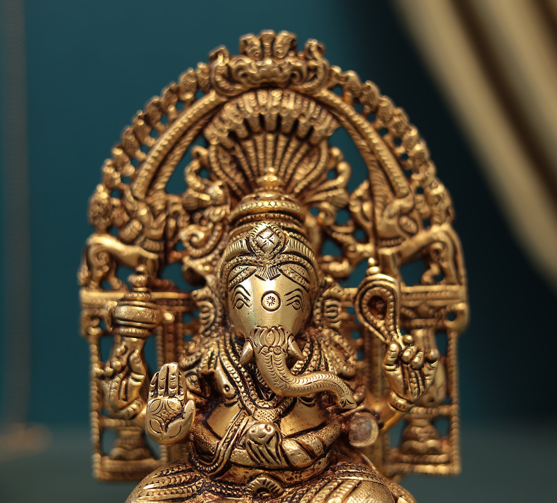Brass Devotional Ganesha Sitting On Chowki Idol