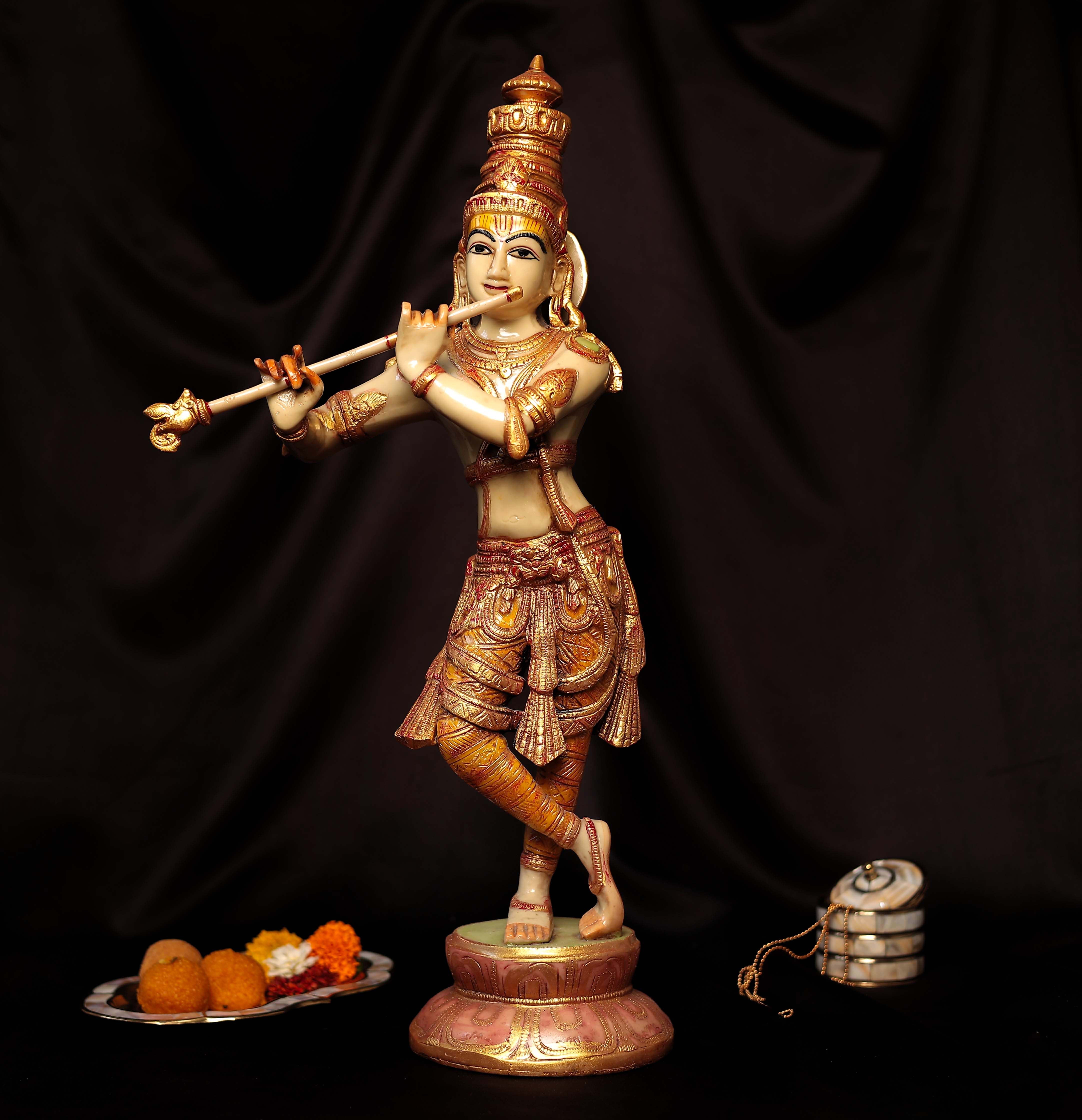 Resin Divine Flute Krishna In Big Size (22.5 Inches,57 Cm)