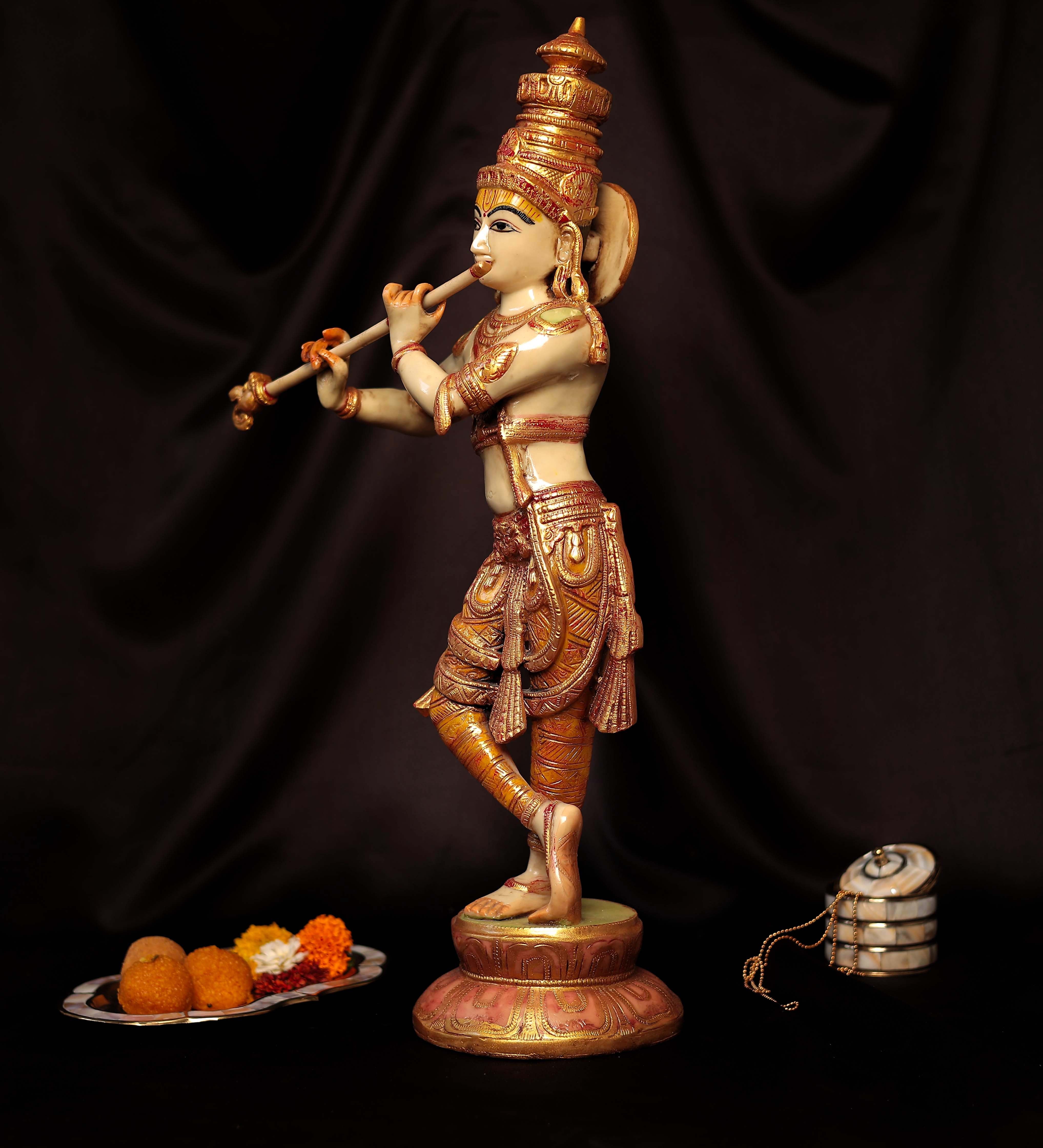 Resin Divine Flute Krishna In Big Size (22.5 Inches,57 Cm)