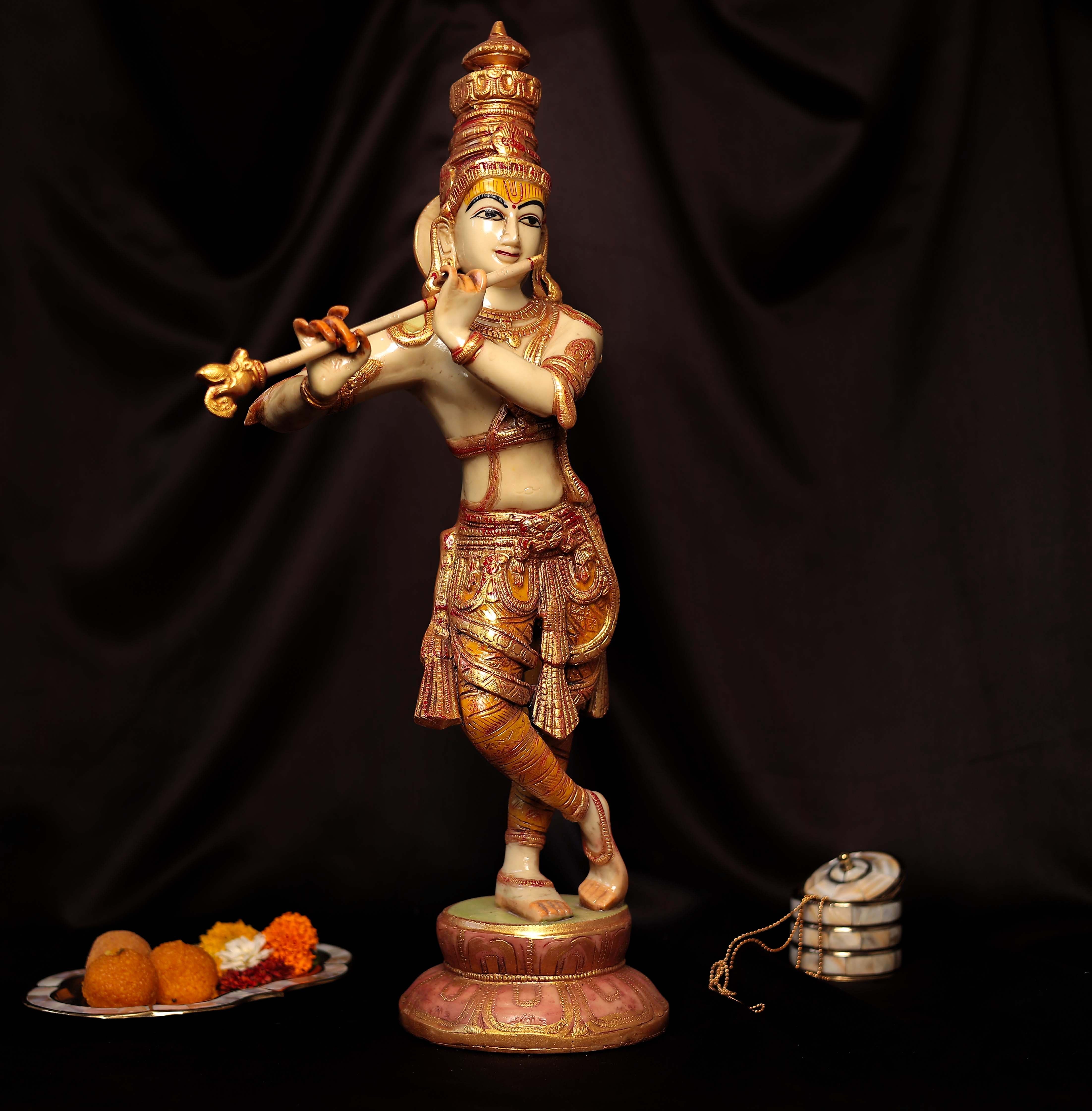 Resin Divine Flute Krishna In Big Size (22.5 Inches,57 Cm)