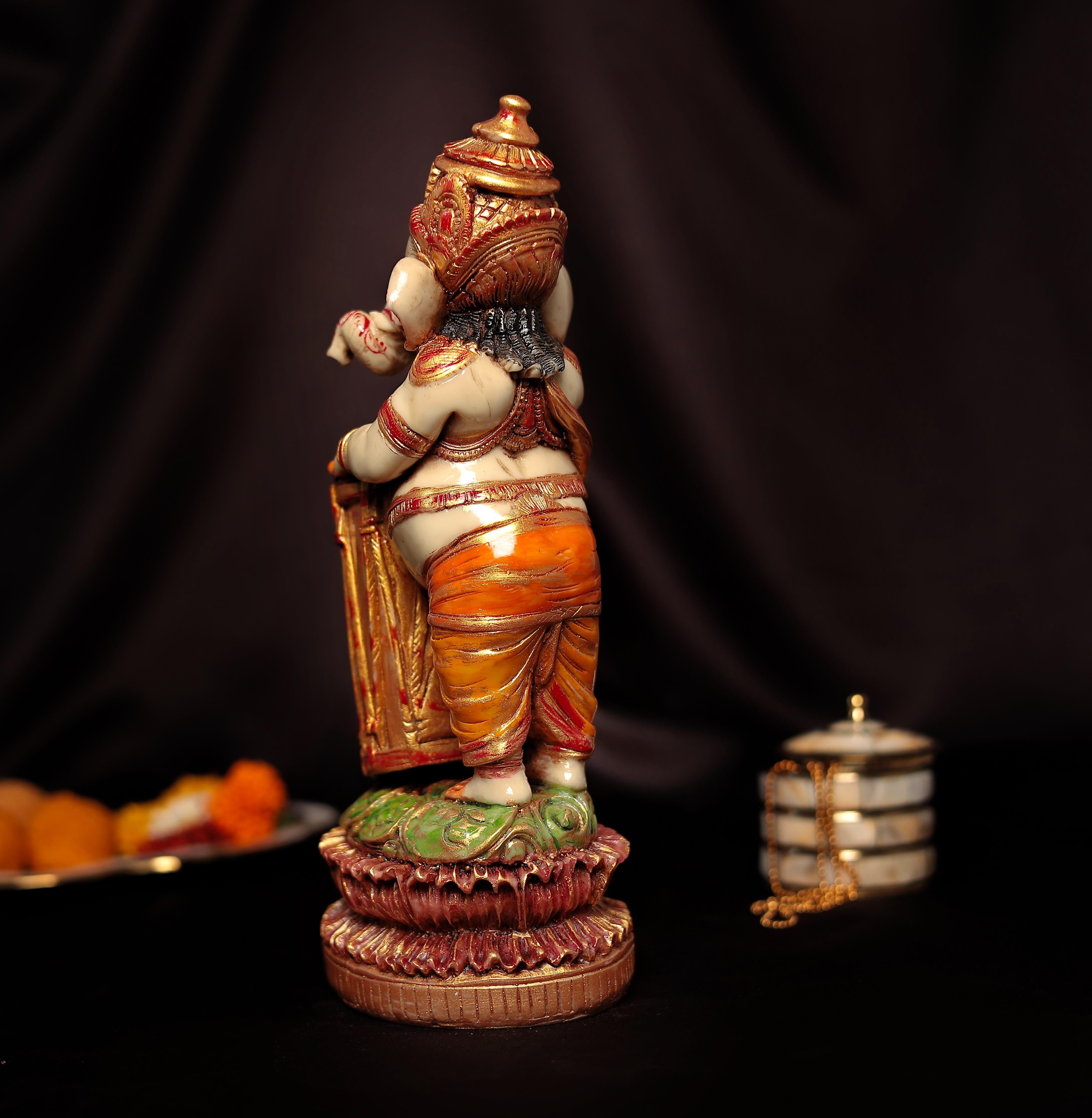 Standing Damru Ganesh With Left Trunk For Home and Office Decor In 1 Feet