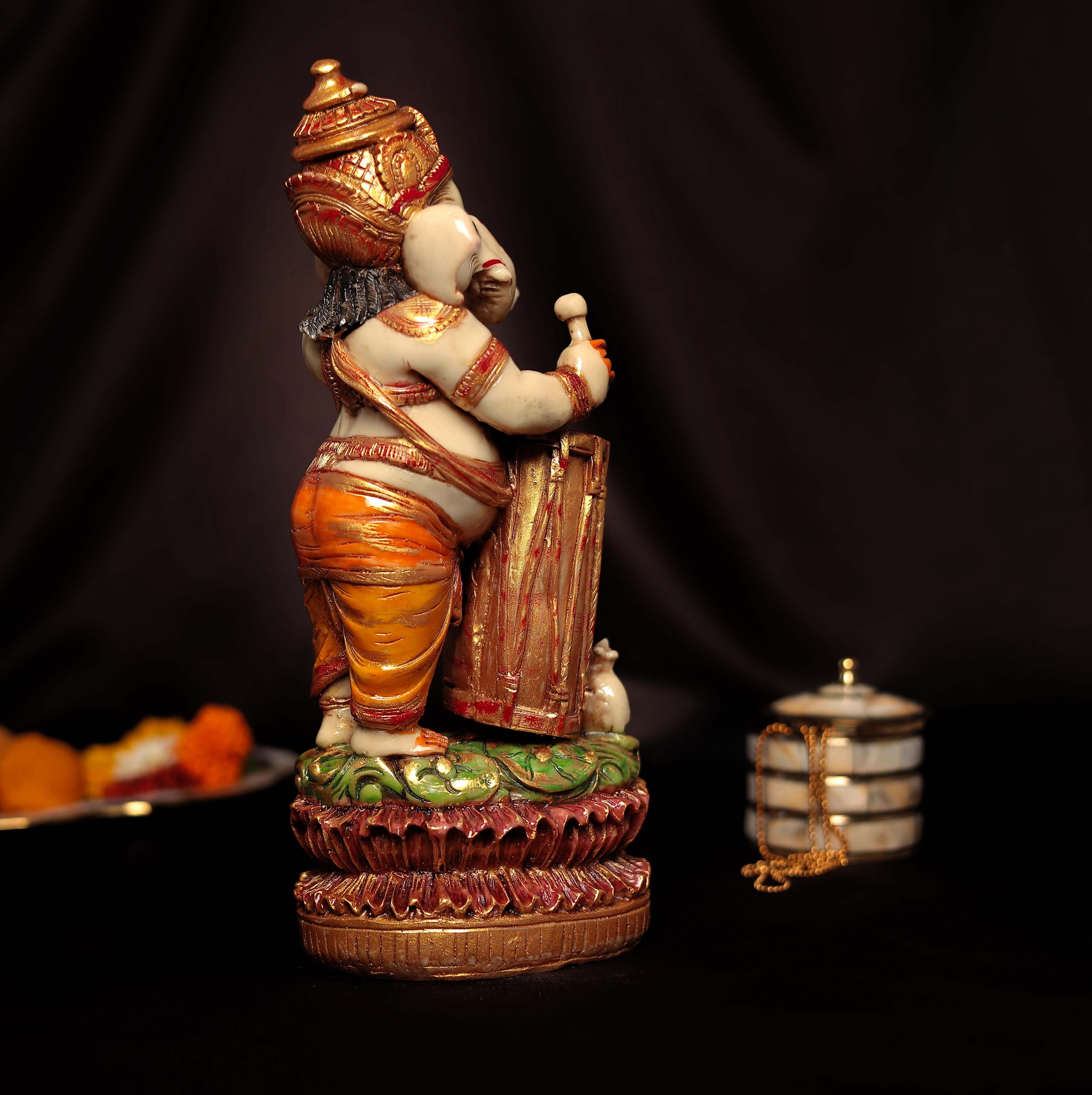 Standing Damru Ganesh With Left Trunk For Home and Office Decor In 1 Feet