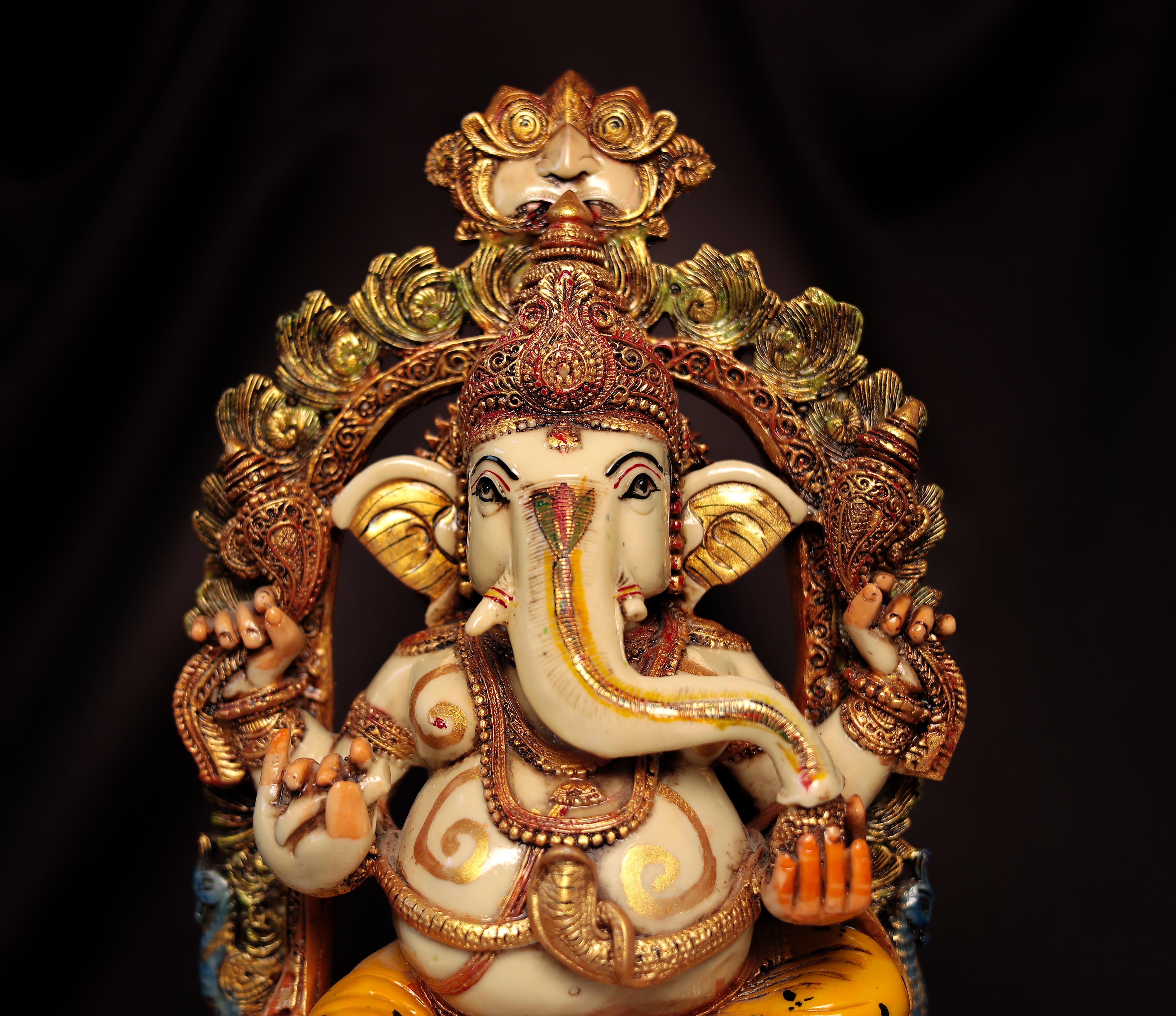 Exquisite Lord Ganesha Idol Sitting On Lotus In Big Size (17.5 Inches, 44.5 Cm)