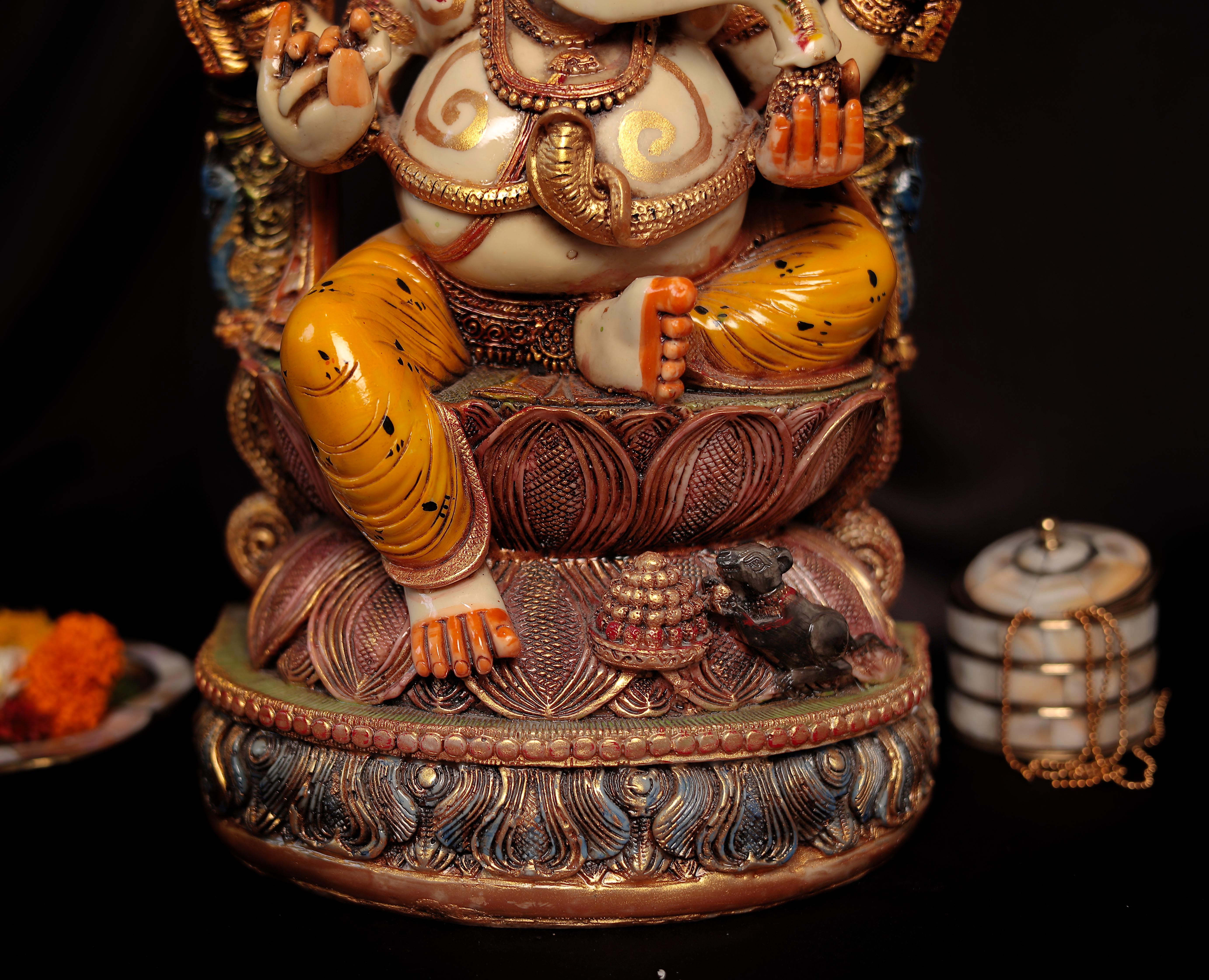 Exquisite Lord Ganesha Idol Sitting On Lotus In Big Size (17.5 Inches, 44.5 Cm)