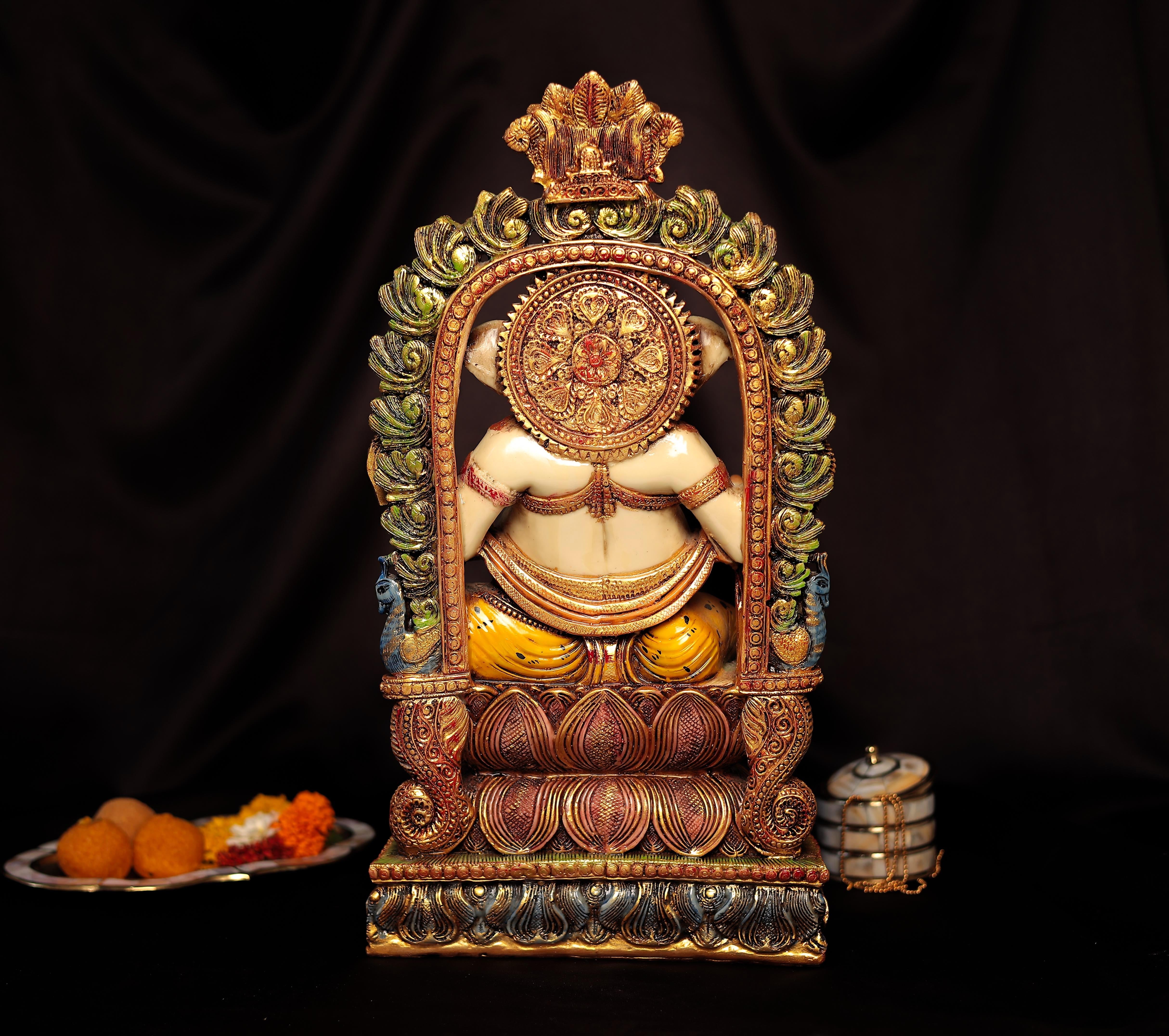 Exquisite Lord Ganesha Idol Sitting On Lotus In Big Size (17.5 Inches, 44.5 Cm)