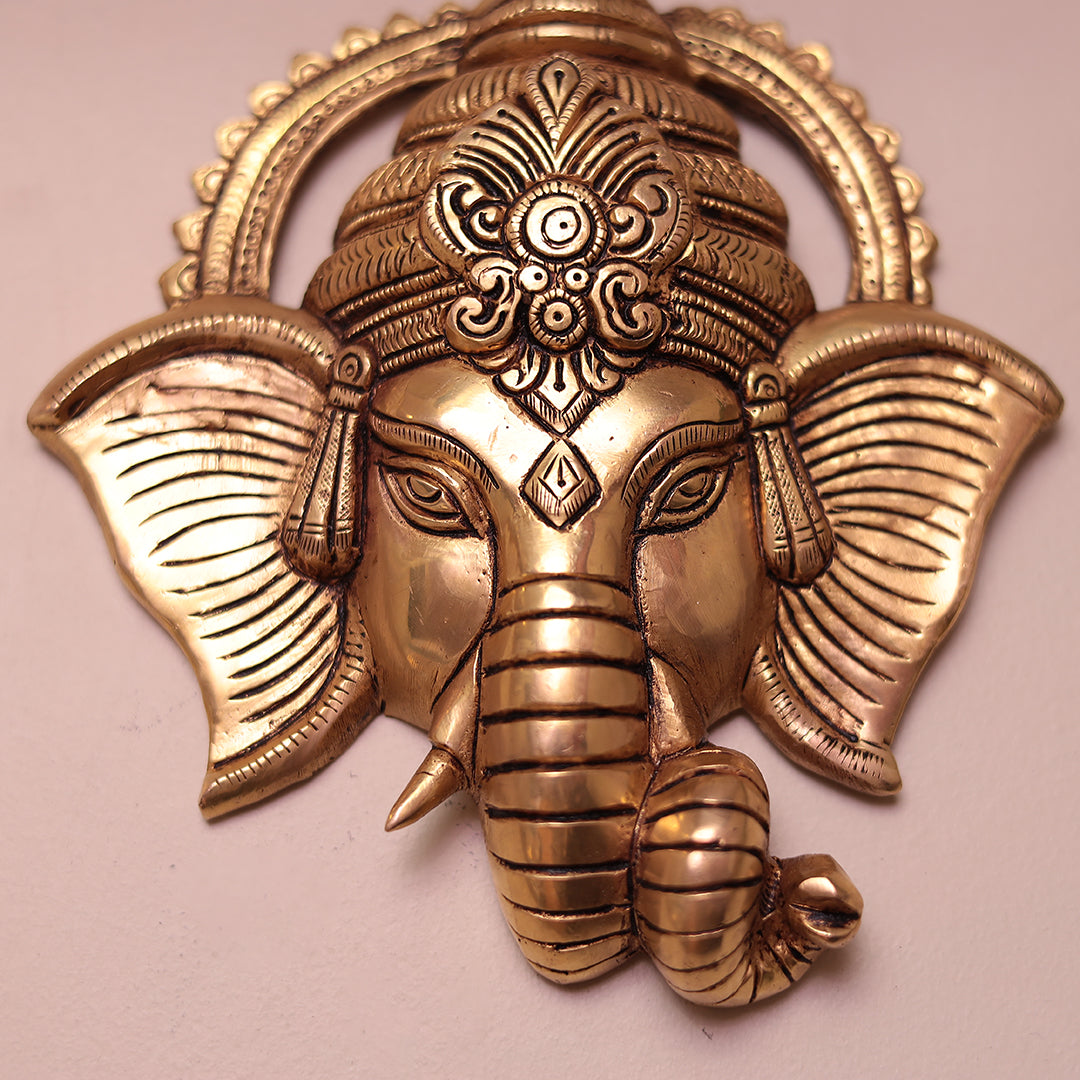 Brass Elegant Ganesh Bust For Wall Hanging Home/Office/Puja Decor