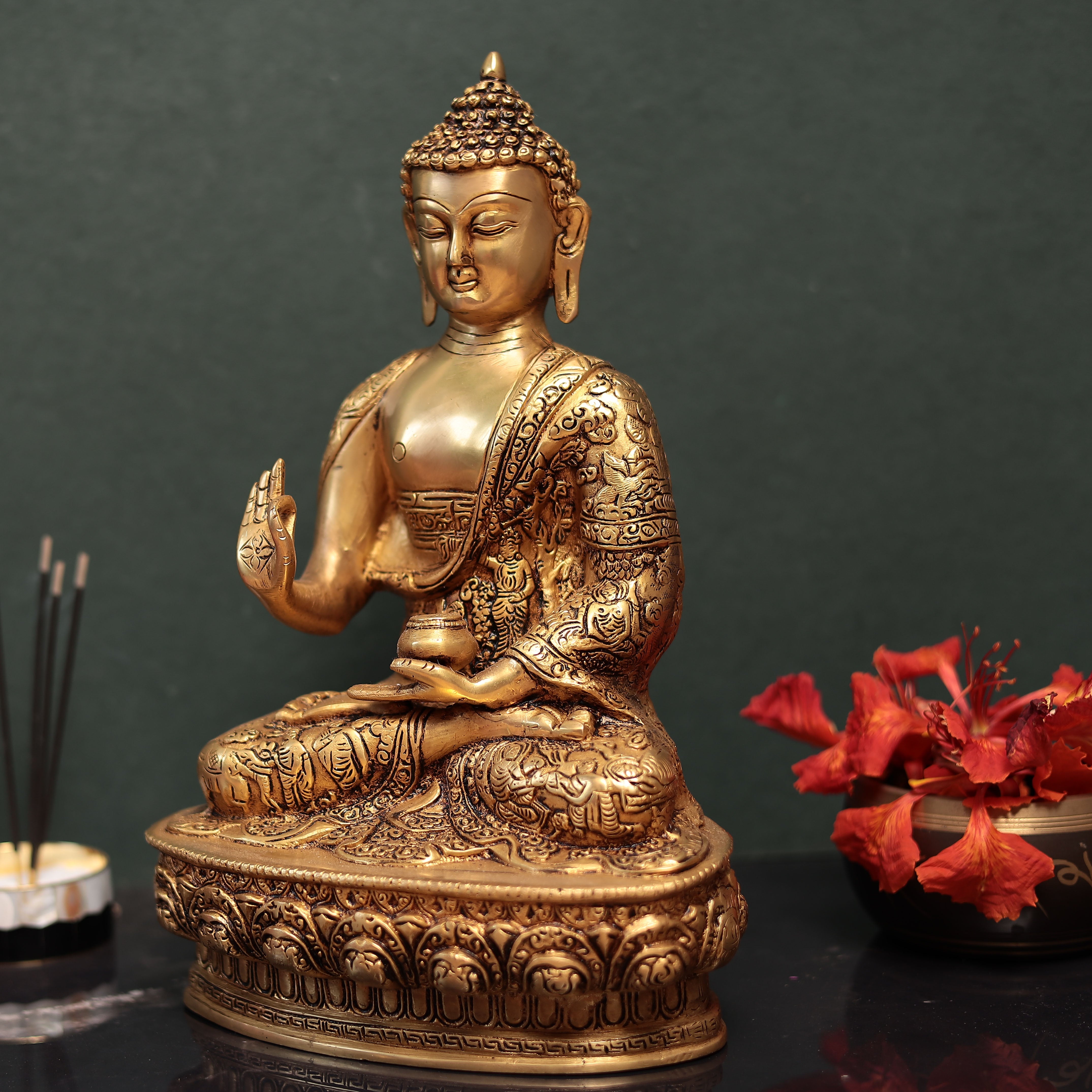 Premium Fine Carving Blessing Buddha  In 13 Inches (33 Cm)