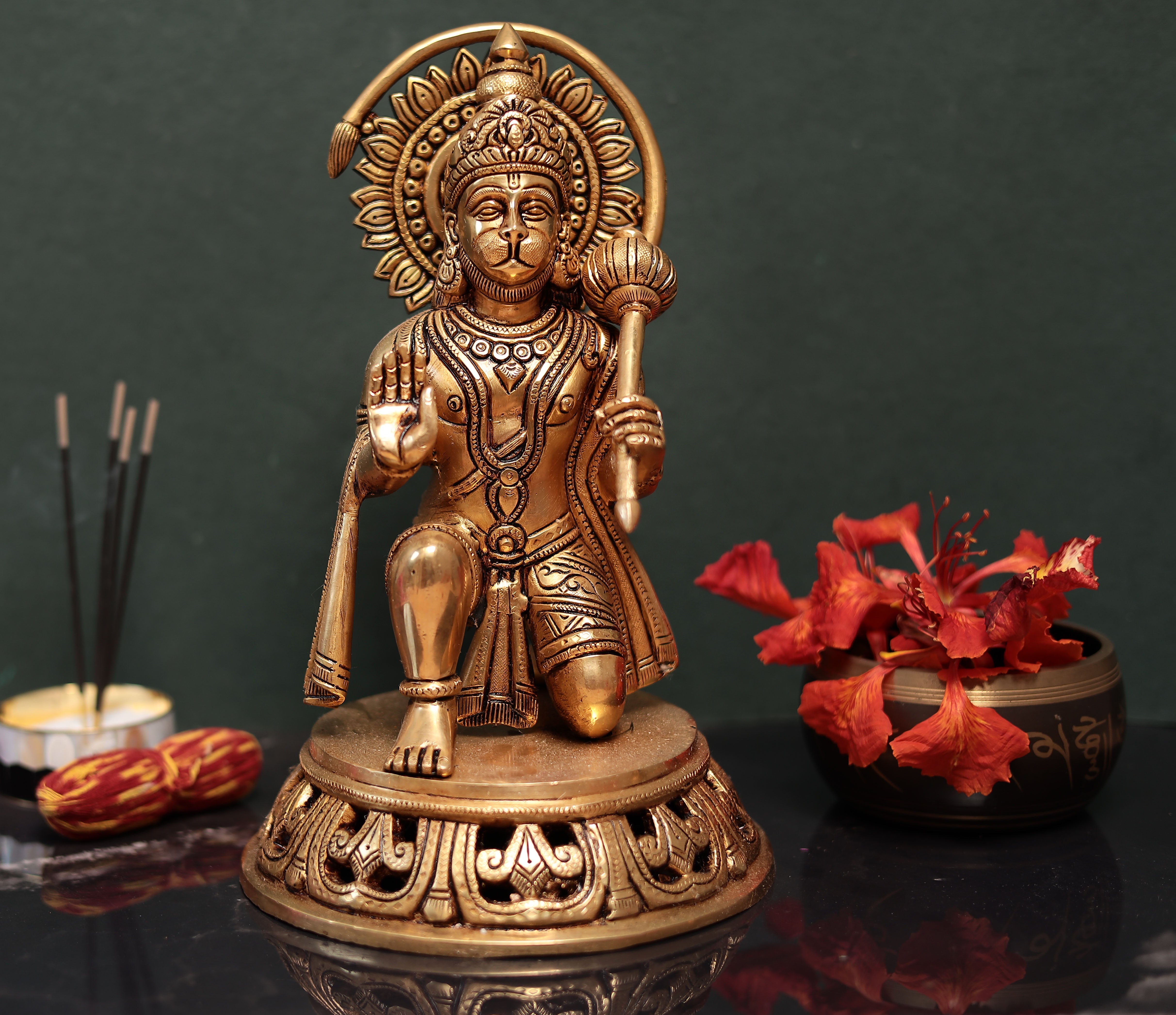 Blessing Hanuman for Puja and Décor In Brass In 11 inches