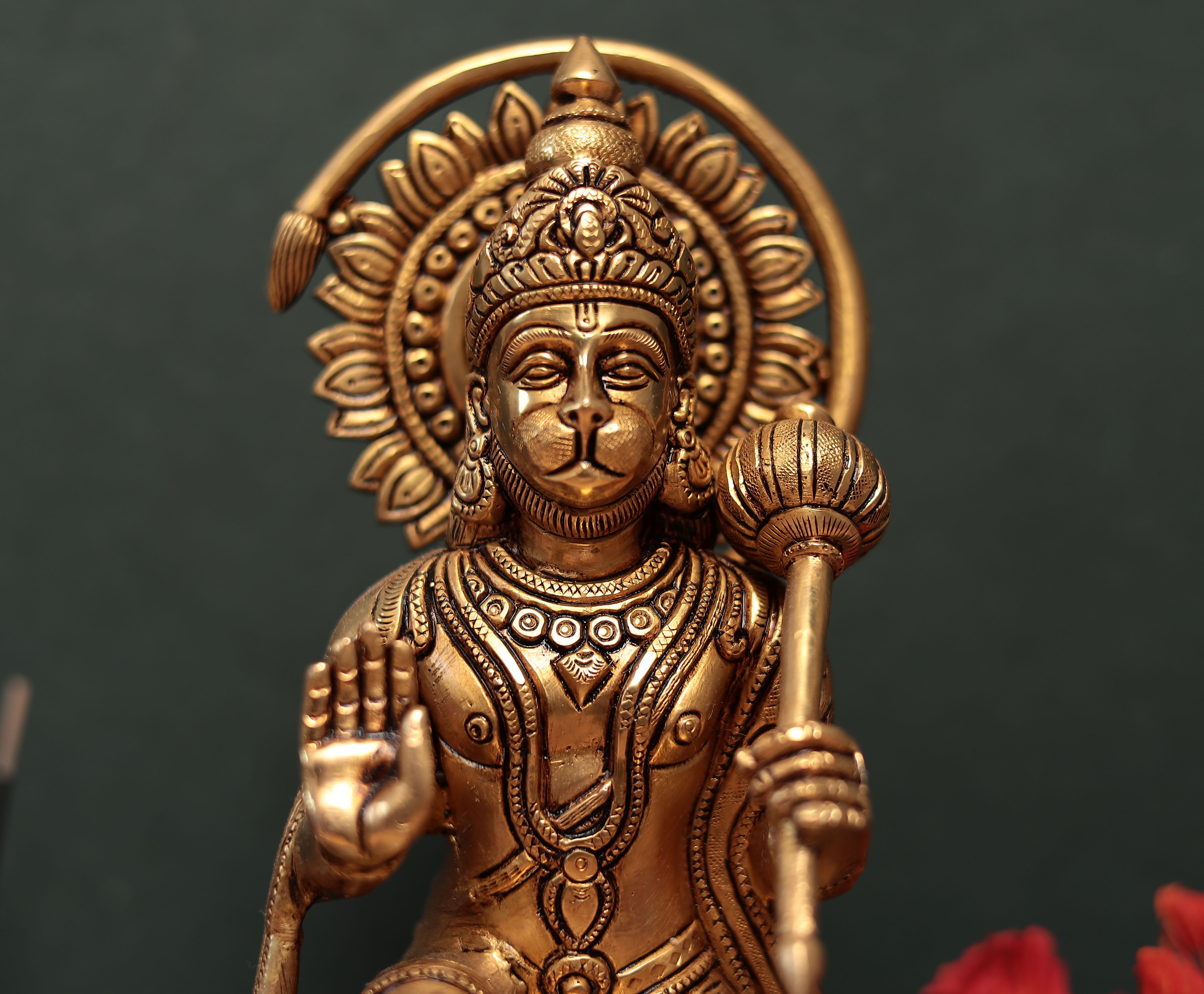 Blessing Hanuman for Puja and Décor In Brass In 11 inches