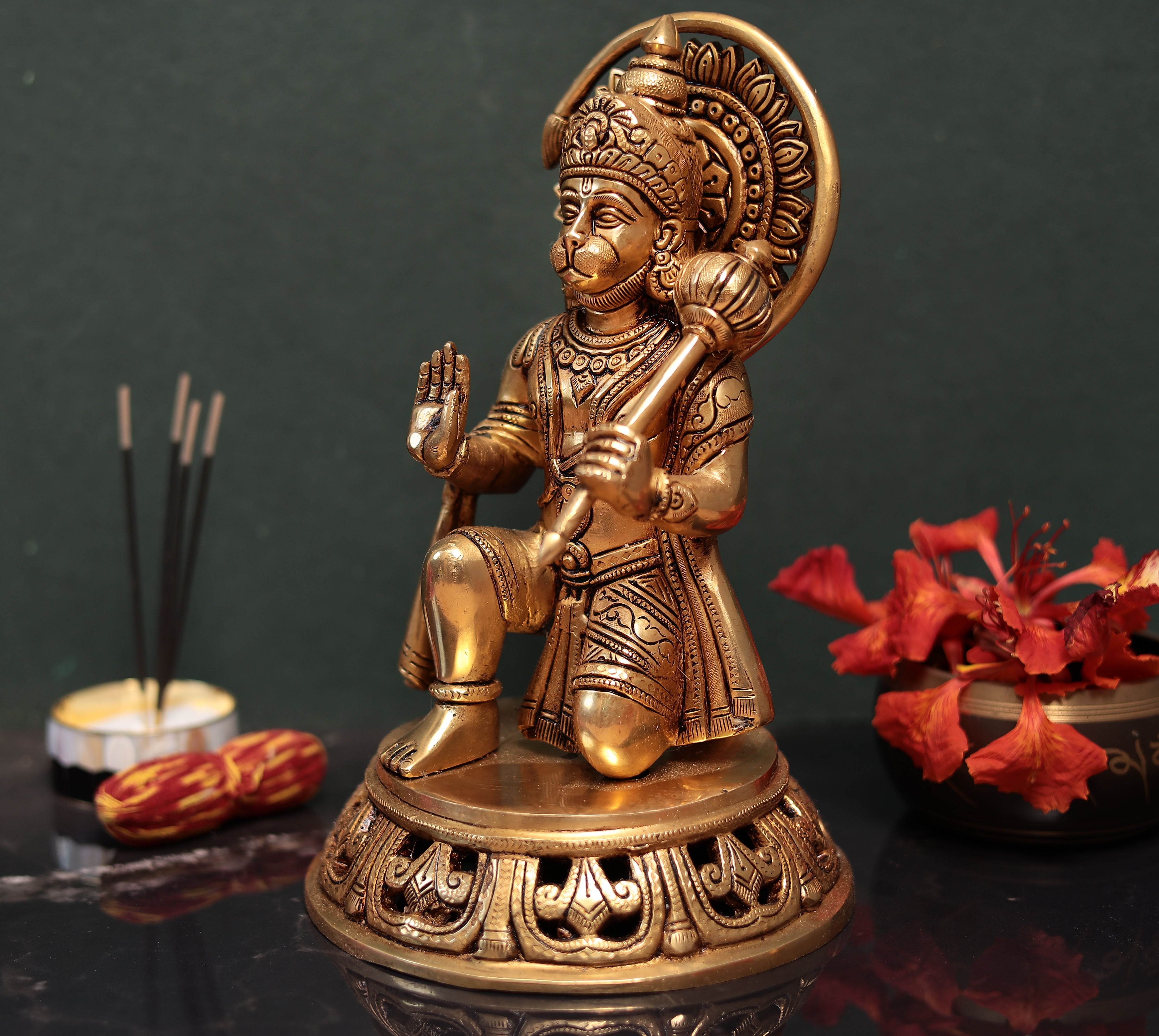 Blessing Hanuman for Puja and Décor In Brass In 11 inches