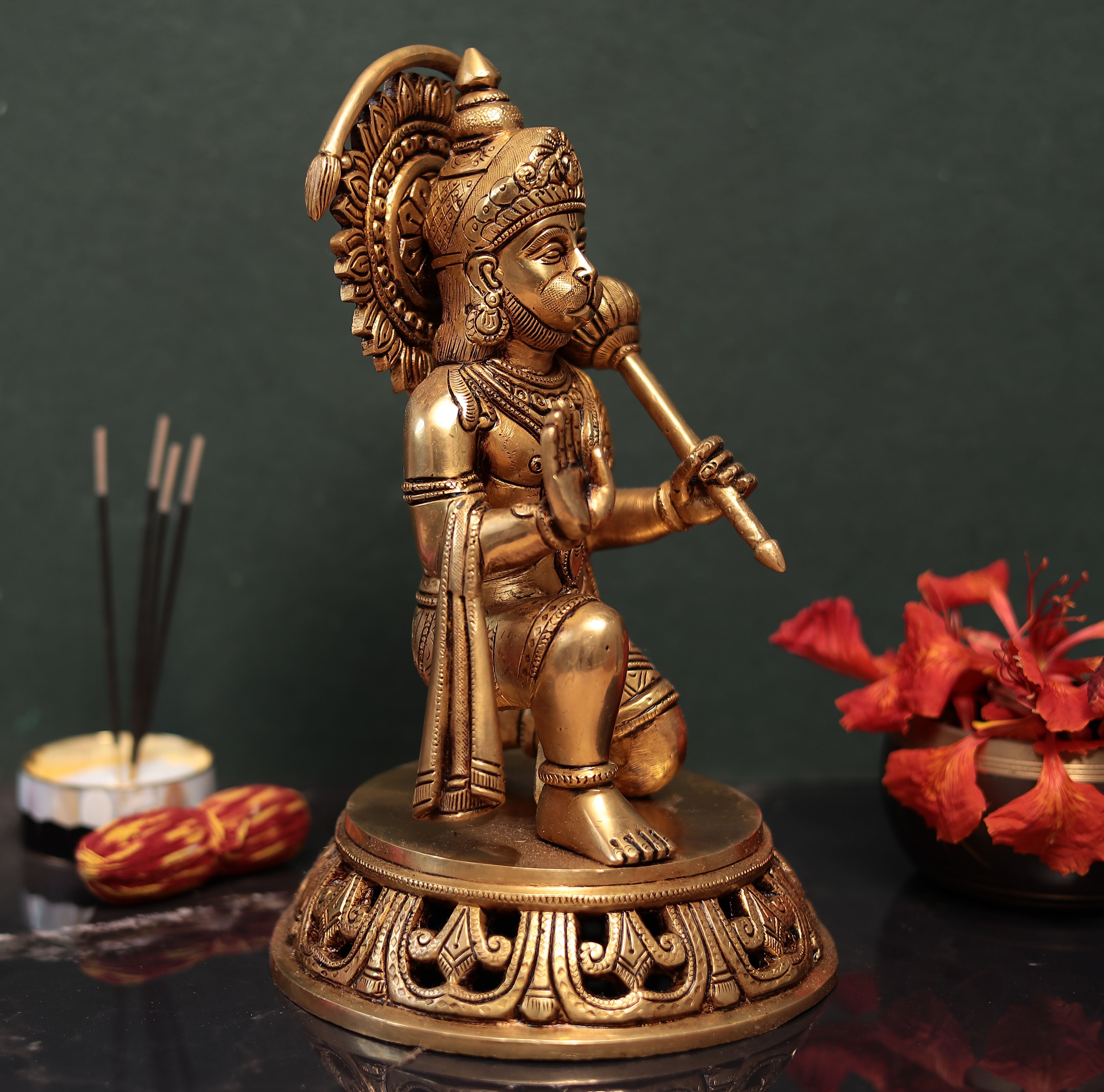 Blessing Hanuman for Puja and Décor In Brass In 11 inches