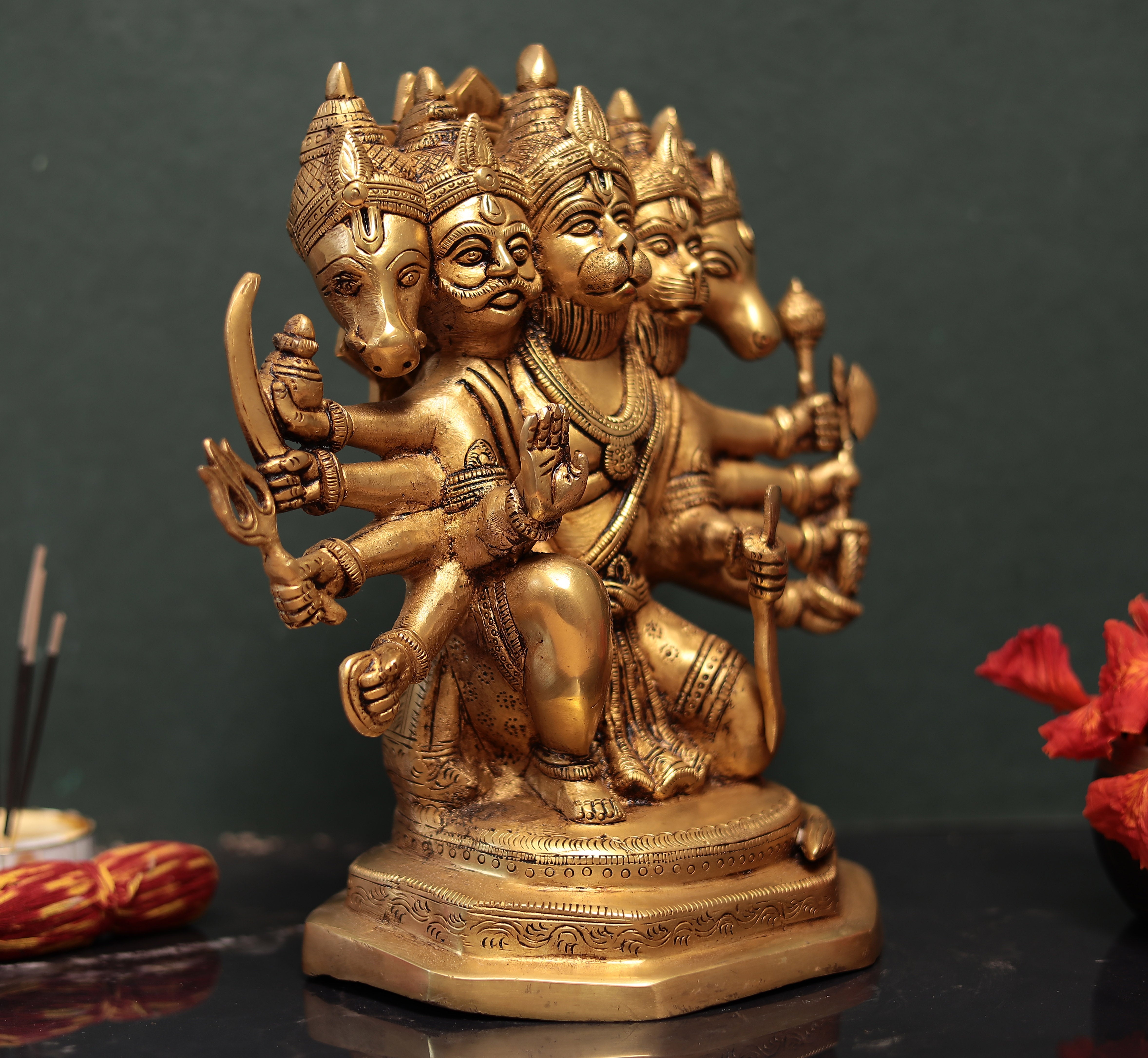 Panchmukhi 10-Armed Lord Hanuman Idol In 11 Inches | Brass