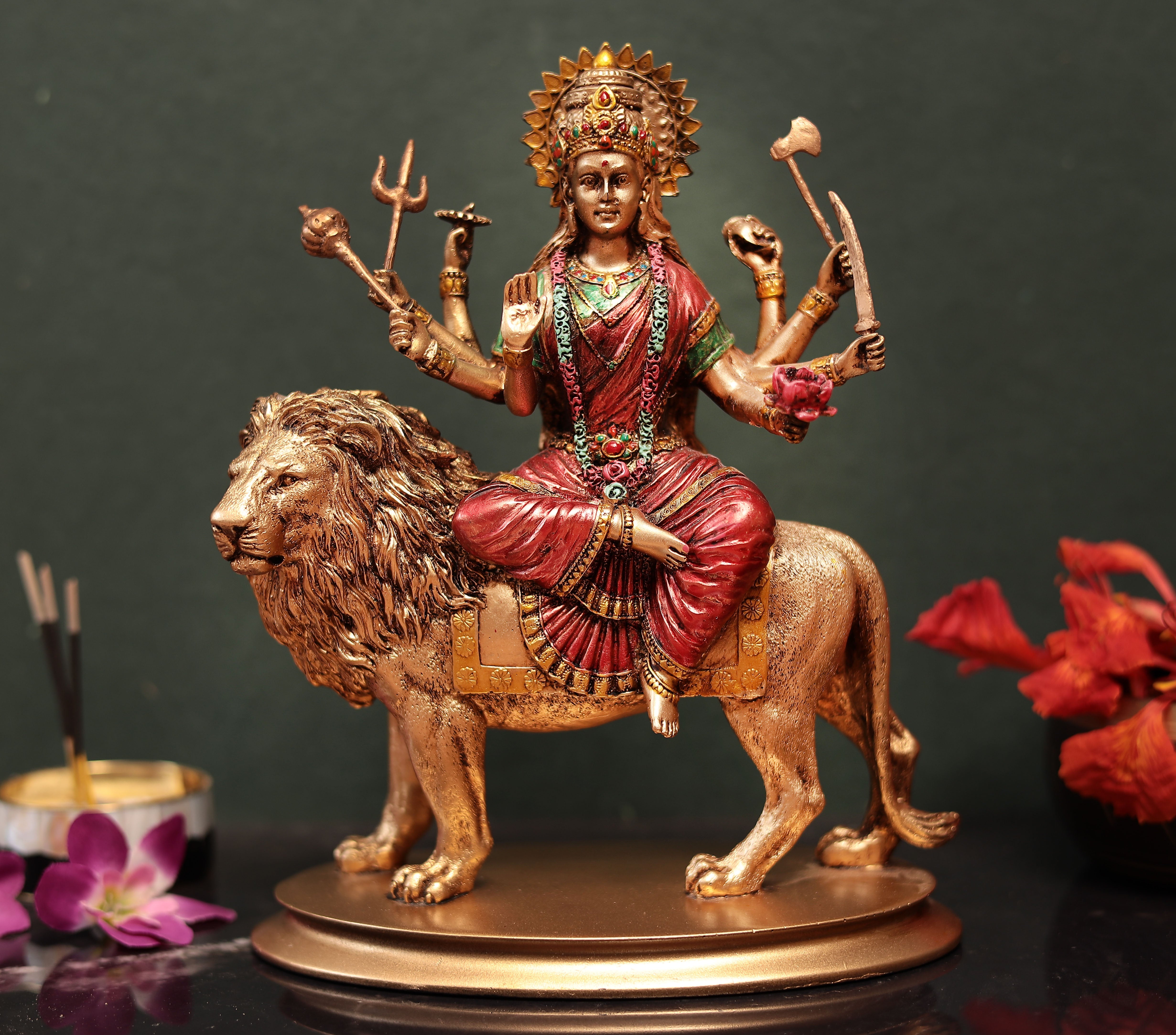 Maa Durga Idol In Sitting Position in Multicolor (Resin)