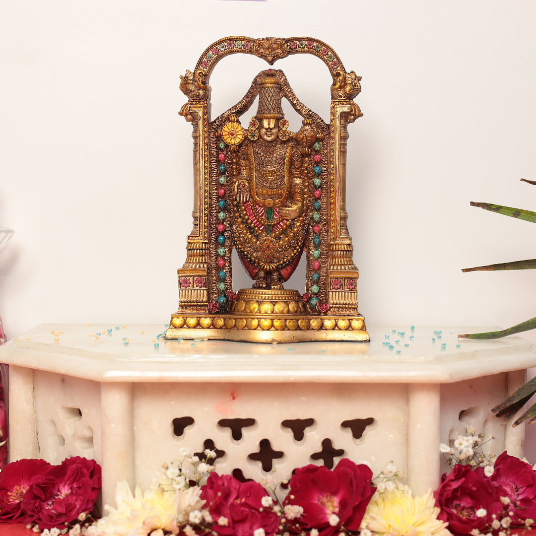 8" Tirupati Balaji in Resin (Marble Dust) | Antique Finish