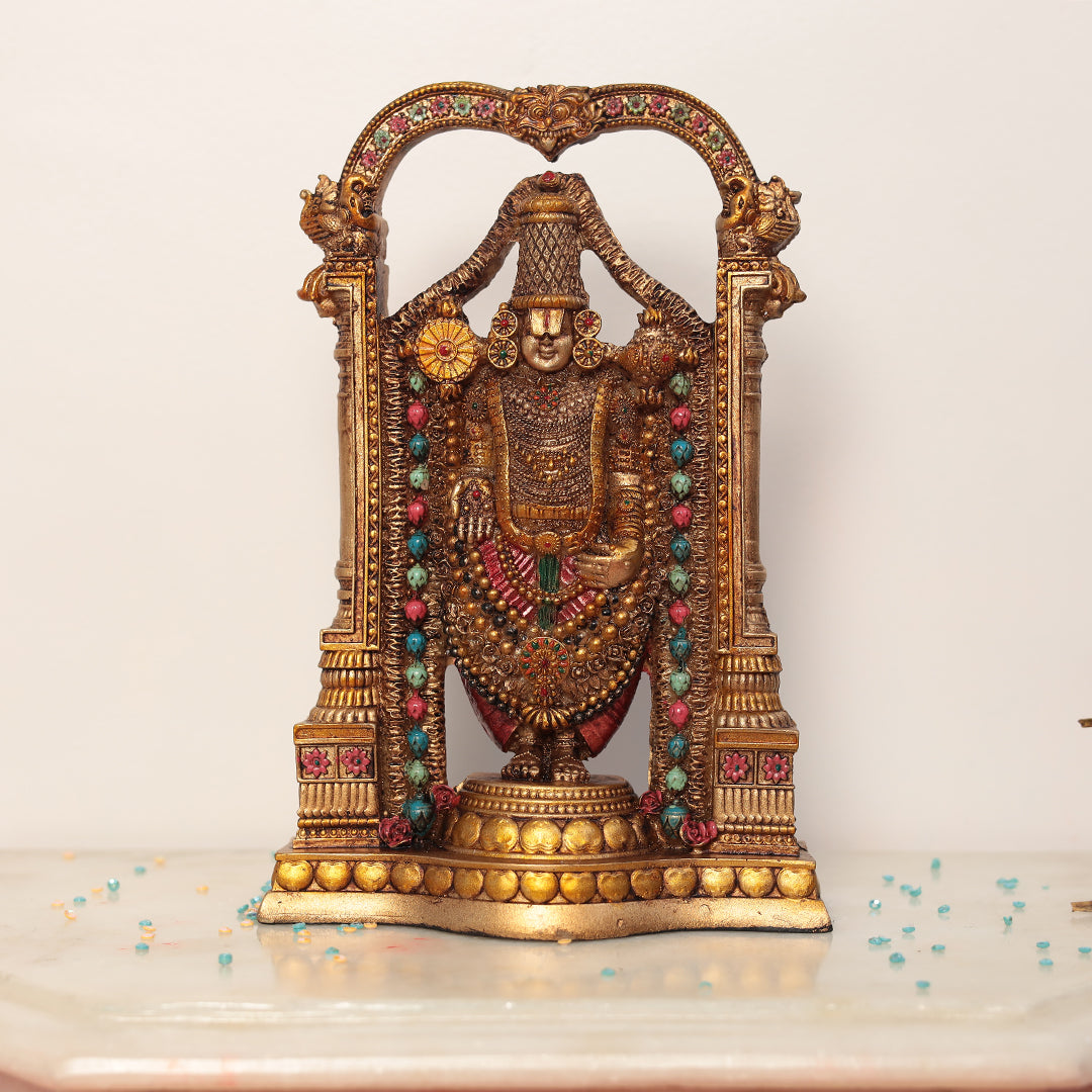 8" Tirupati Balaji in Resin (Marble Dust) | Antique Finish