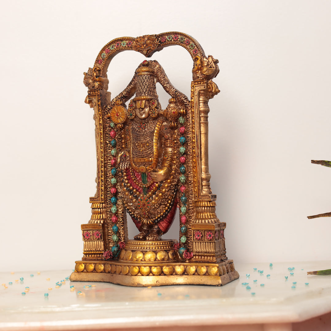 8" Tirupati Balaji in Resin (Marble Dust) | Antique Finish