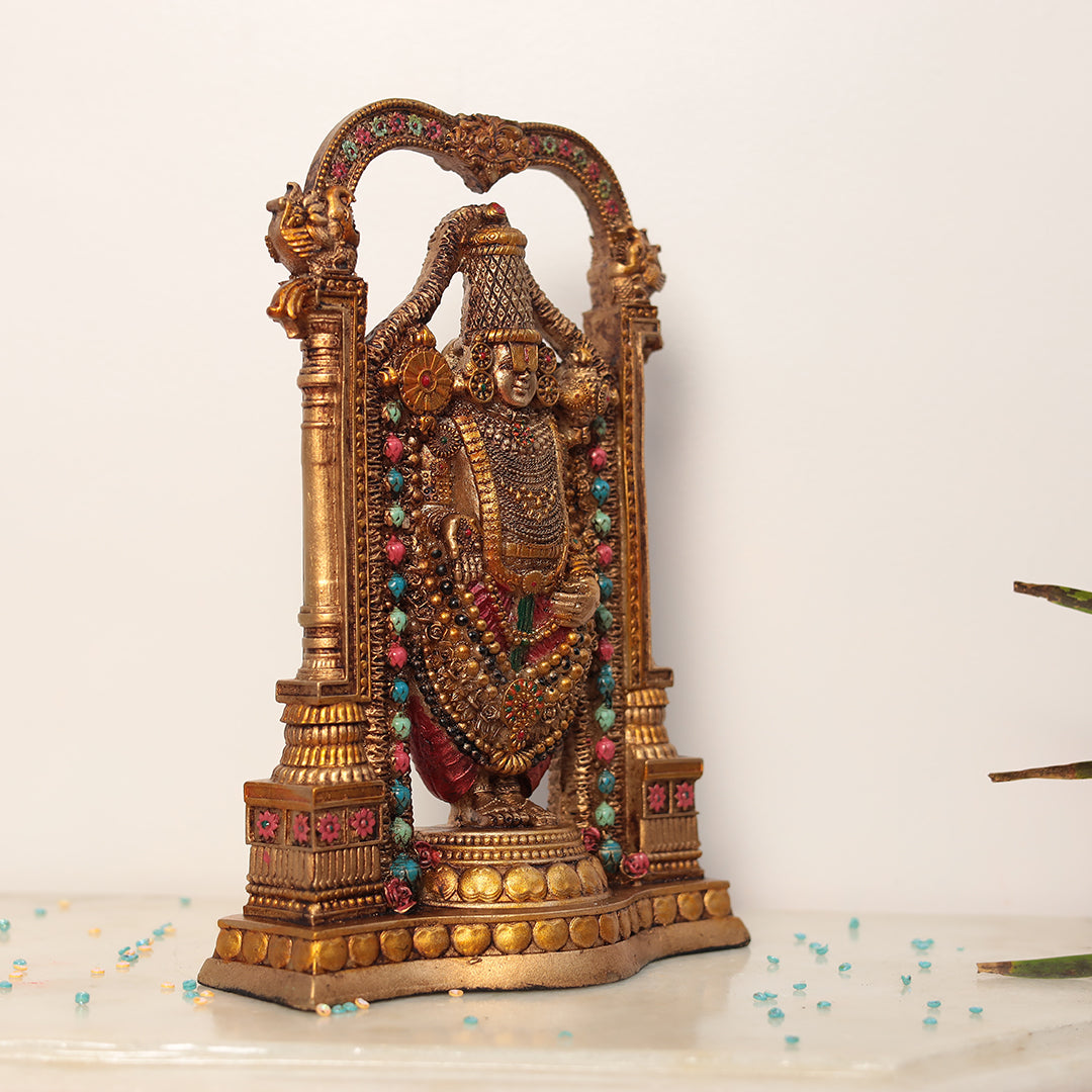 8" Tirupati Balaji in Resin (Marble Dust) | Antique Finish