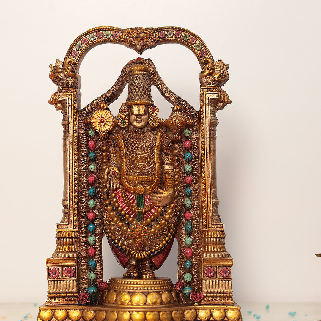 8" Tirupati Balaji in Resin (Marble Dust) | Antique Finish