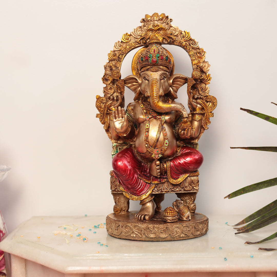 Elegant Multicolor Resin Chowki Ganesha in 10"