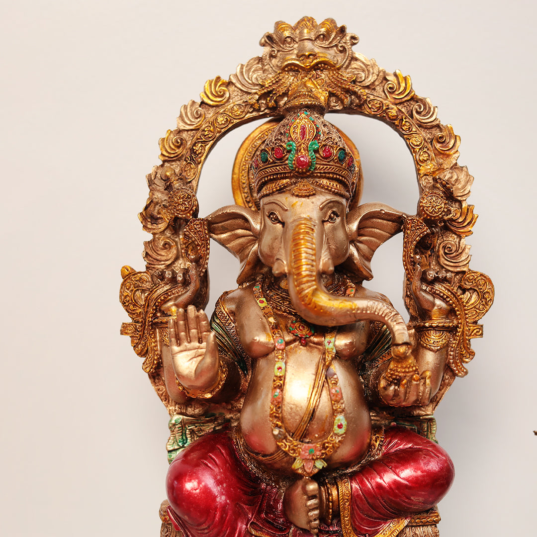 Elegant Multicolor Resin Chowki Ganesha in 10"