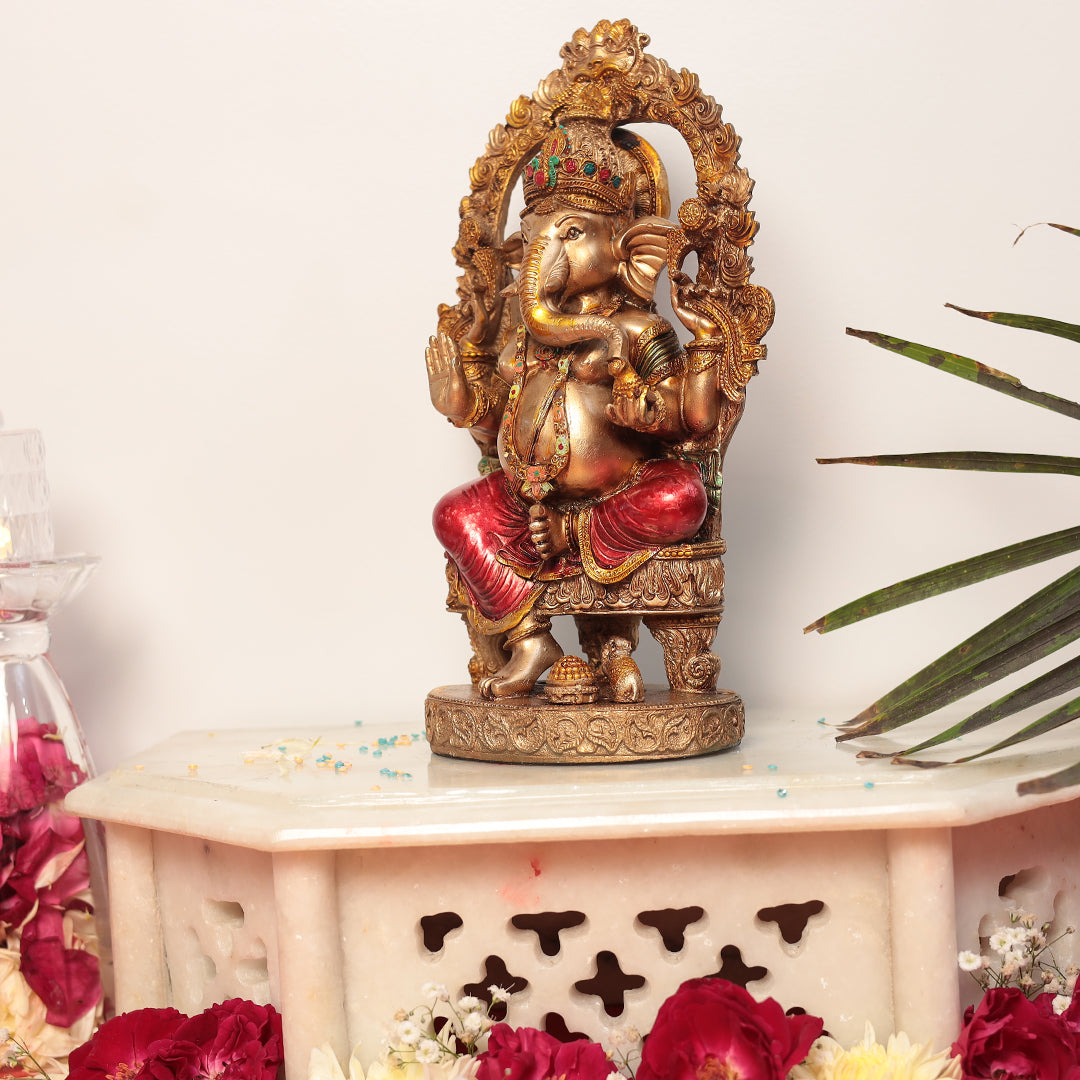 Elegant Multicolor Resin Chowki Ganesha in 10"