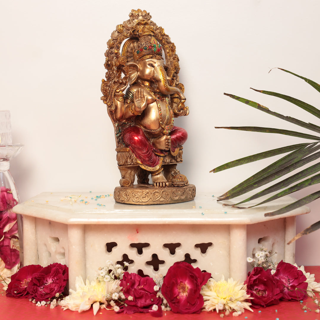 Elegant Multicolor Resin Chowki Ganesha in 10"