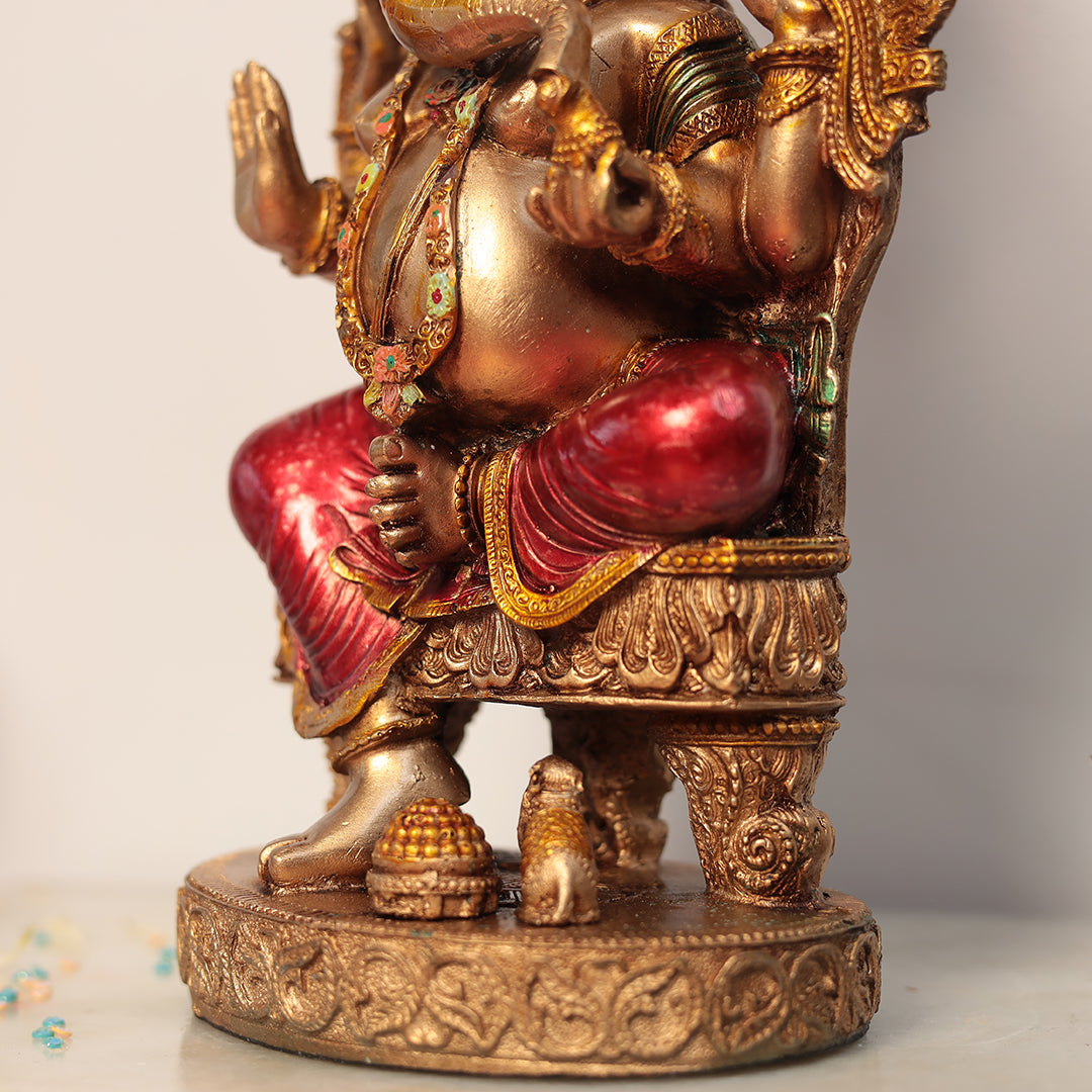 Elegant Multicolor Resin Chowki Ganesha in 10"