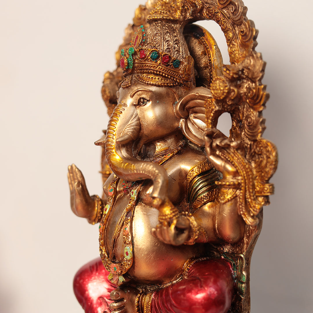 Elegant Multicolor Resin Chowki Ganesha in 10"