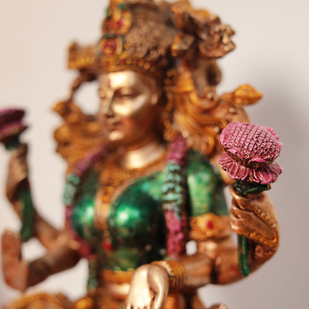 9" Lakshmi Statue in Marble Dust | Antique Finish