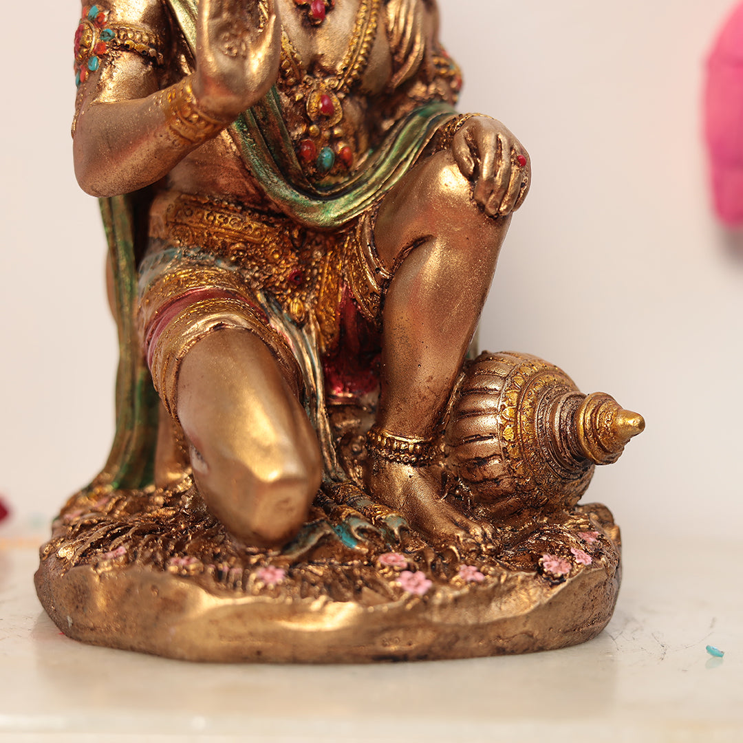 7" Sitting Blessing Hanuman Statue In Antique Finish