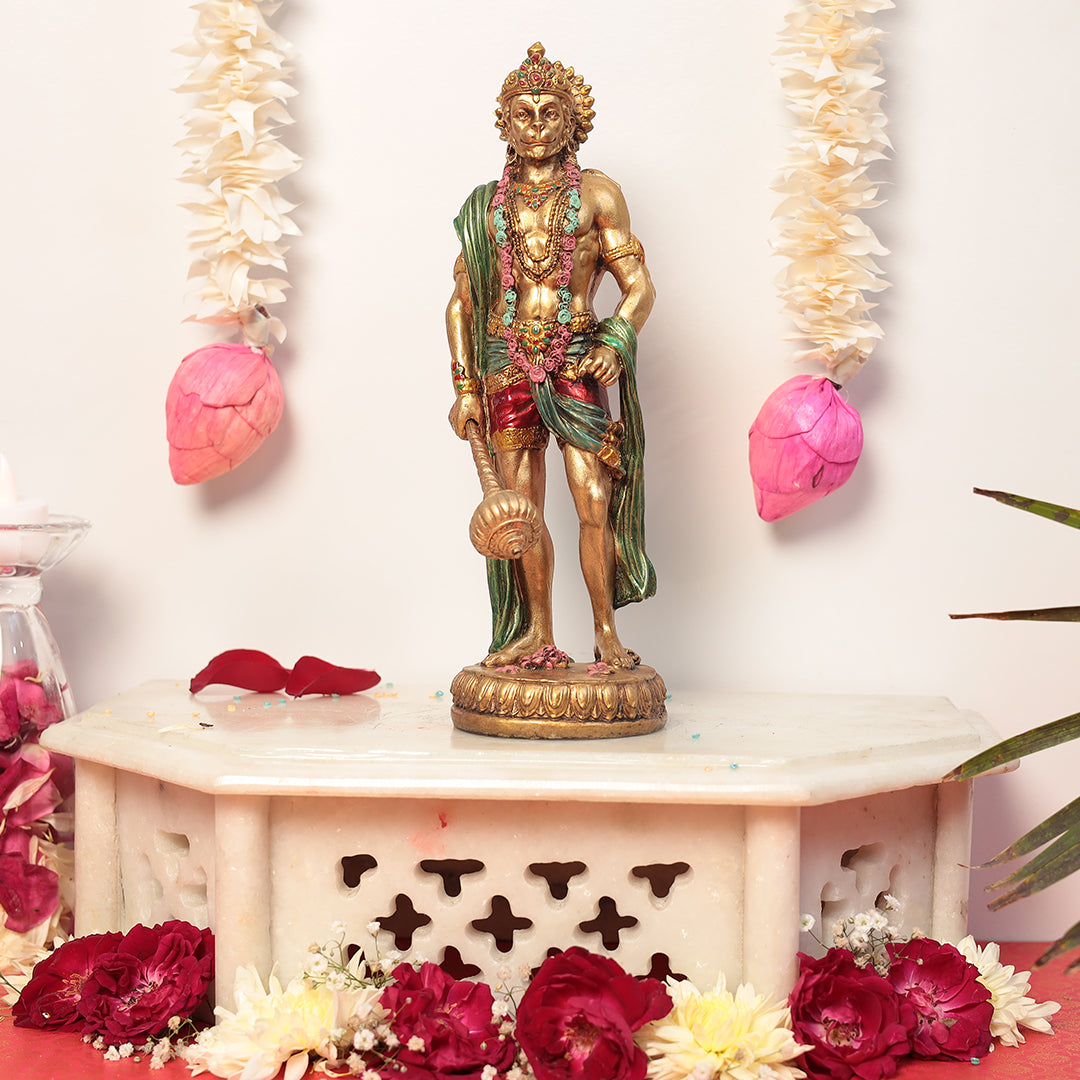 10" Standing Hanuman Statue in Resin (Marble Dust)