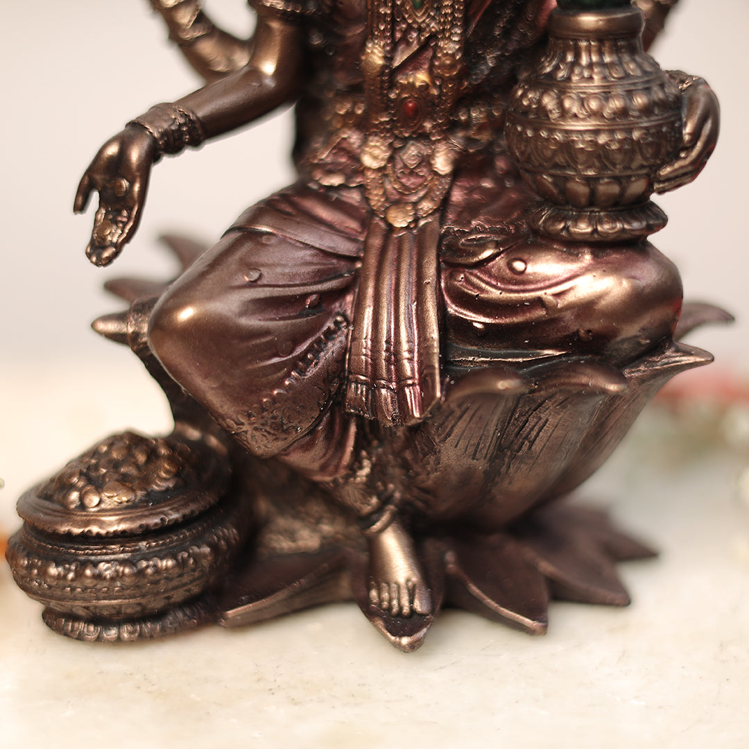 Goddess Shubh Lakshmi in 7 Inches in Copper Finish